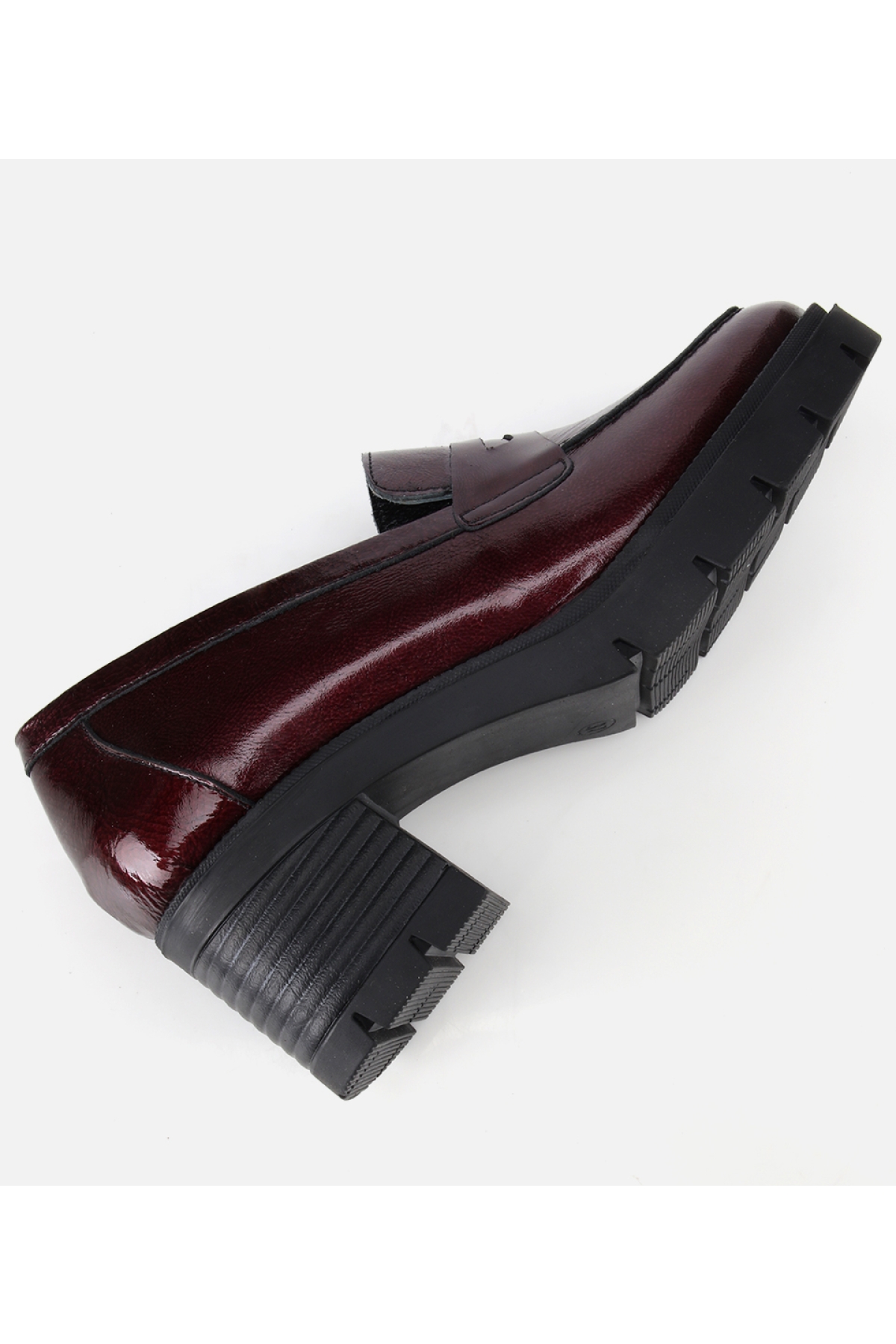 Kadın Rugan Deri Bordo Topuklu Klasik Loafer - Görsel 6