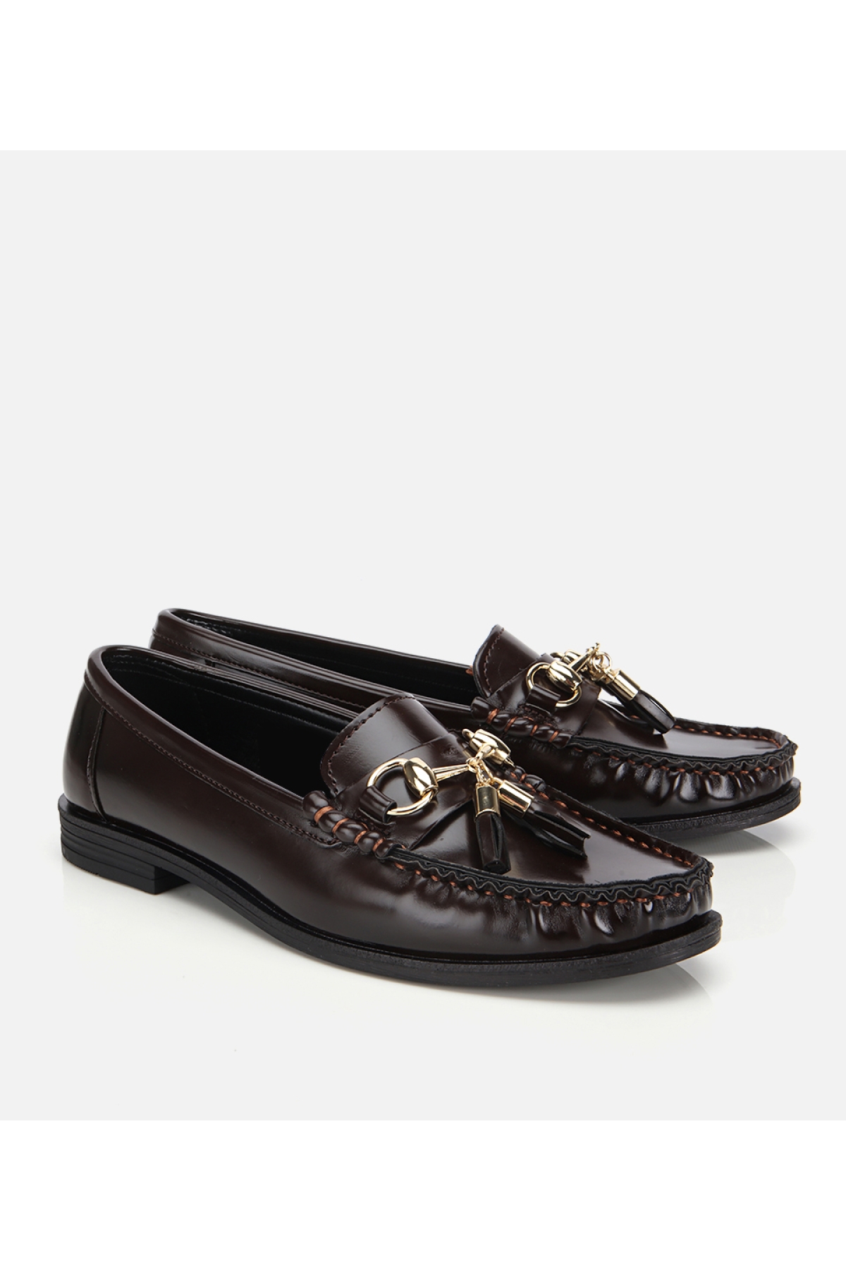 Kadın Rugan Kahverengi Püsküllü Klasik Loafer - Görsel 2