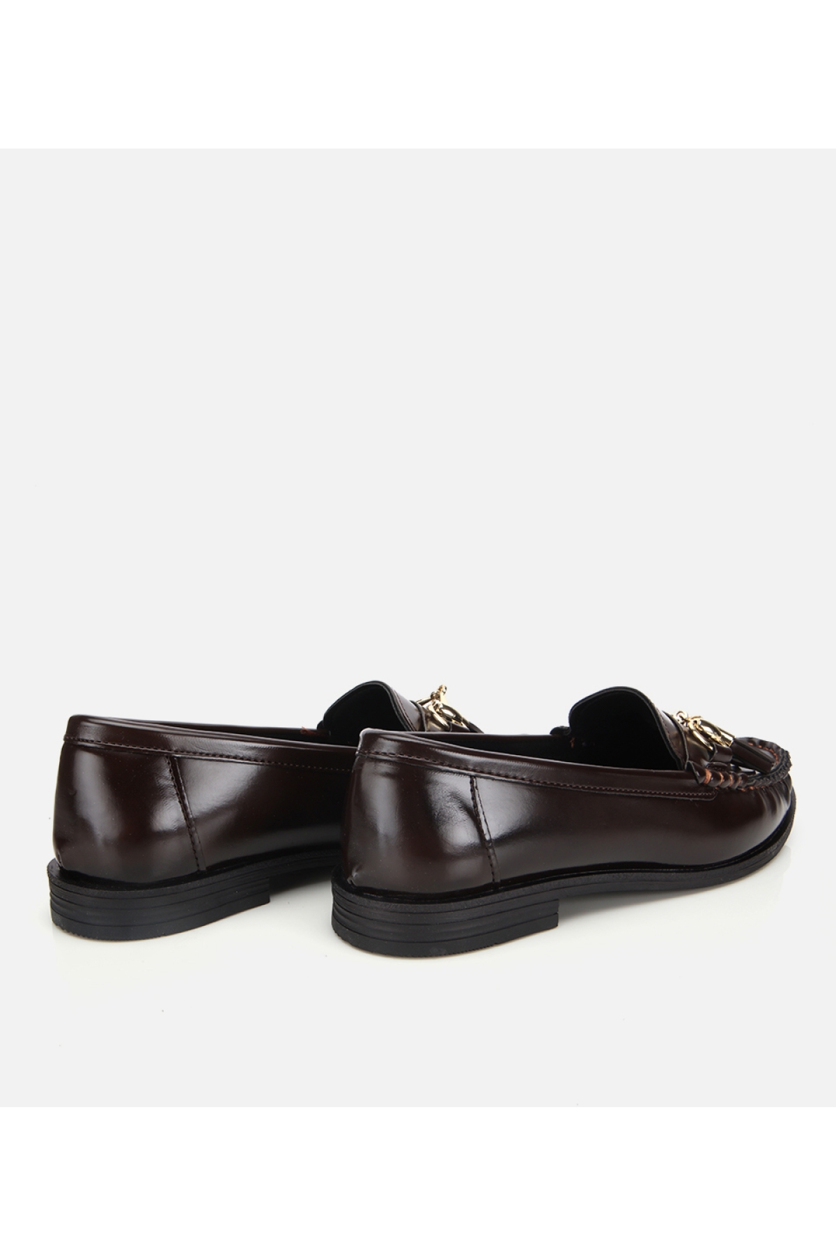 Kadın Rugan Kahverengi Püsküllü Klasik Loafer - Görsel 4