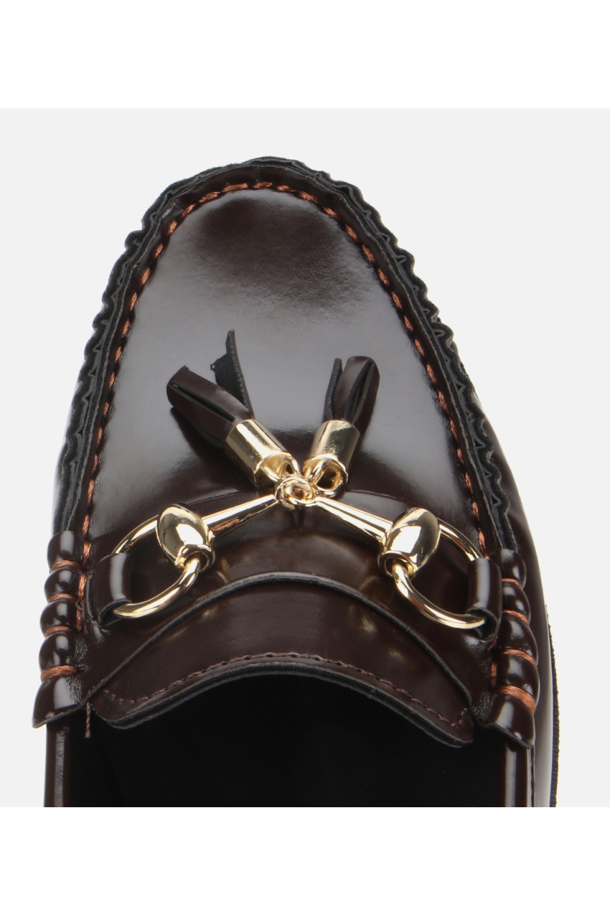 Kadın Rugan Kahverengi Püsküllü Klasik Loafer - Görsel 5