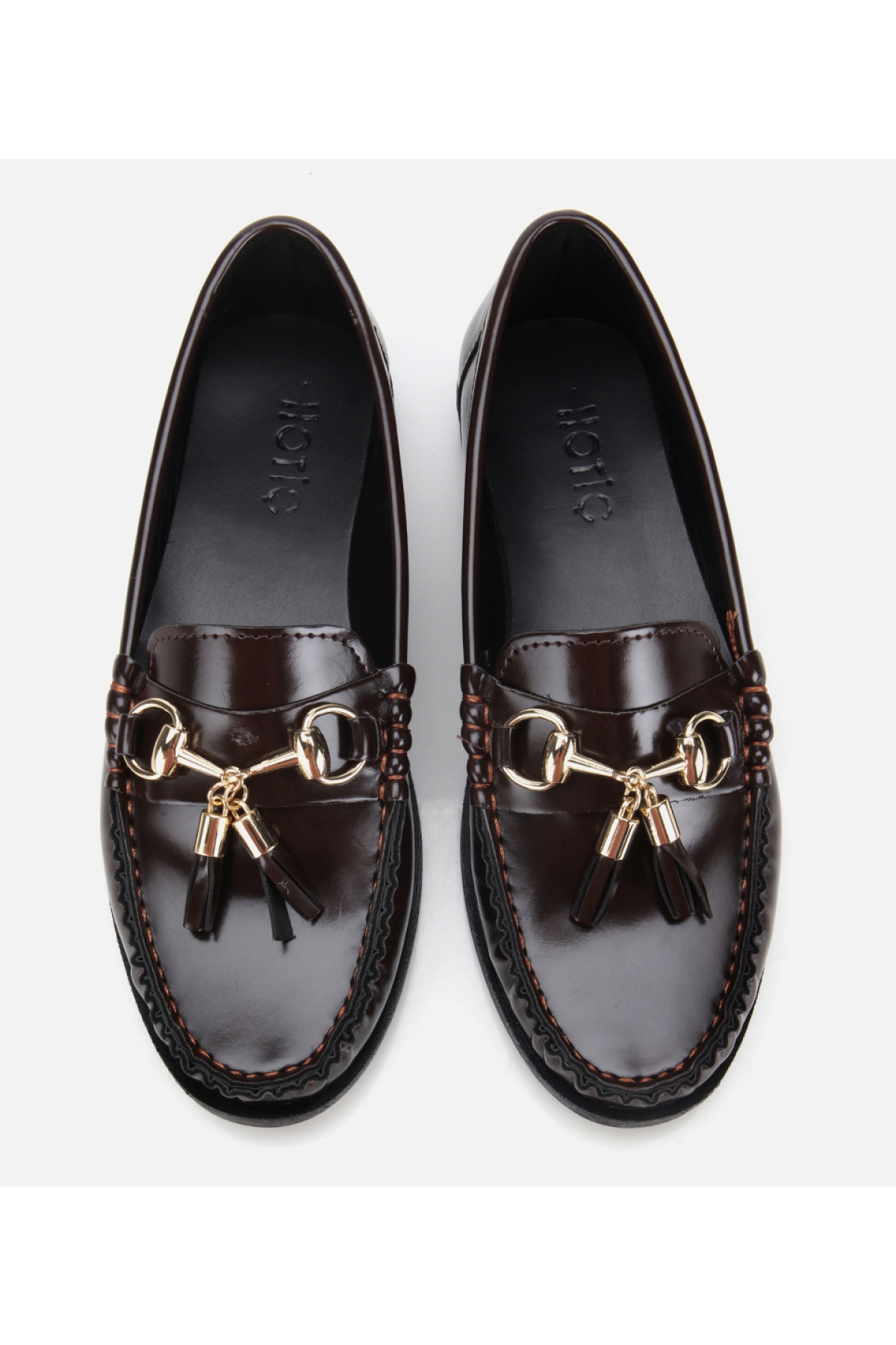 Kadın Rugan Kahverengi Püsküllü Klasik Loafer - Görsel 6