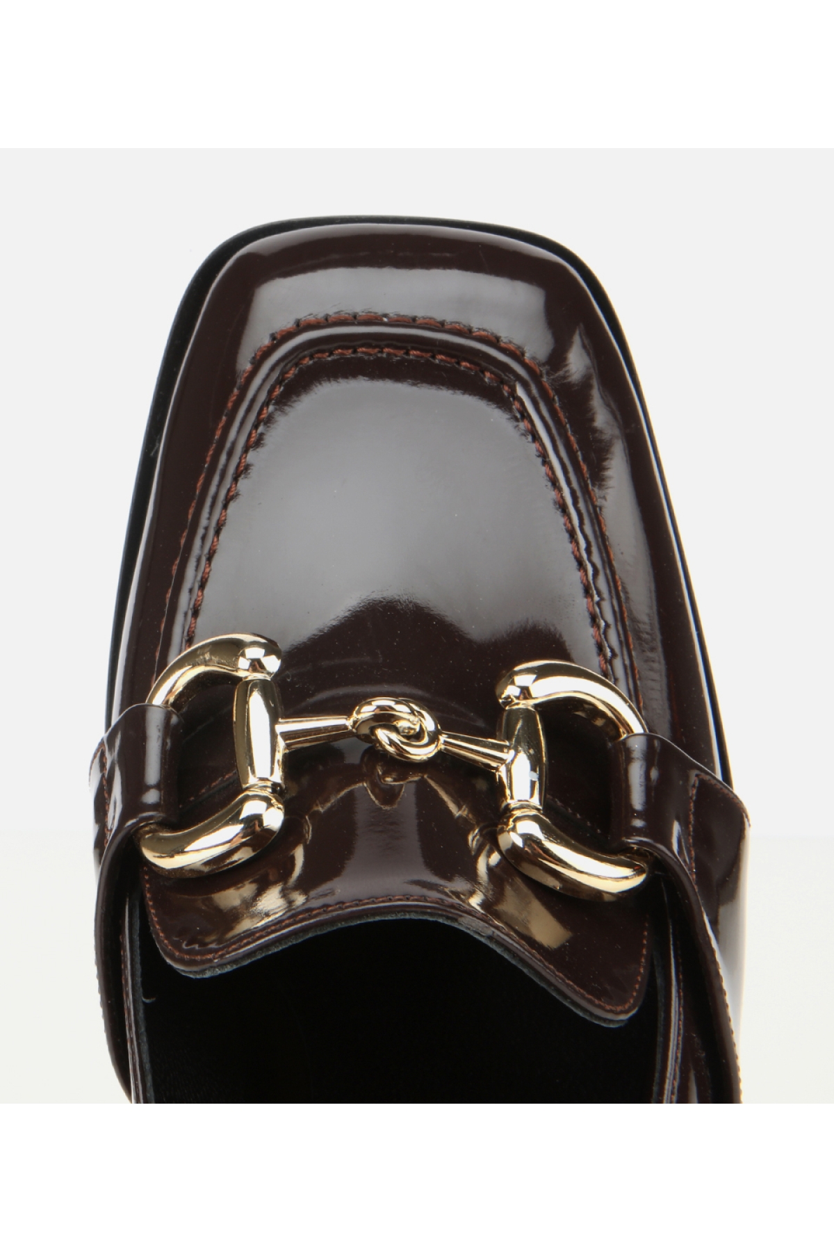 Kadın Rugan Kahverengi Tokalı Kare Uçlu Topuklu Klasik Loafer - Görsel 6