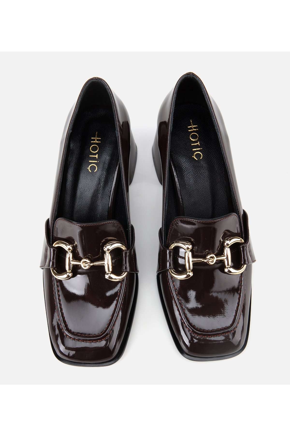 Kadın Rugan Kahverengi Tokalı Kare Uçlu Topuklu Klasik Loafer - Görsel 7