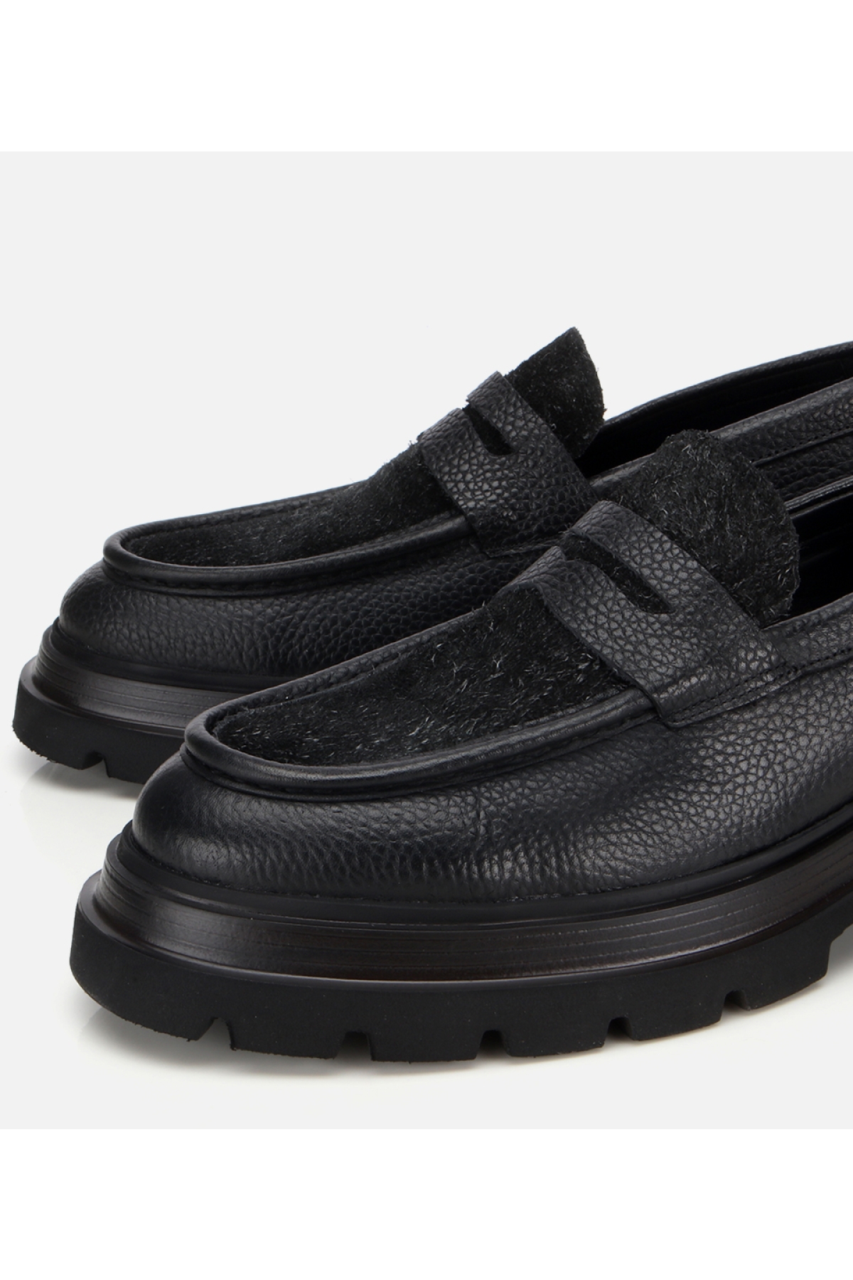 Erkek Deri Siyah Kırçıllı Yüksek Tabanlı Klasik Loafer - Görsel 4