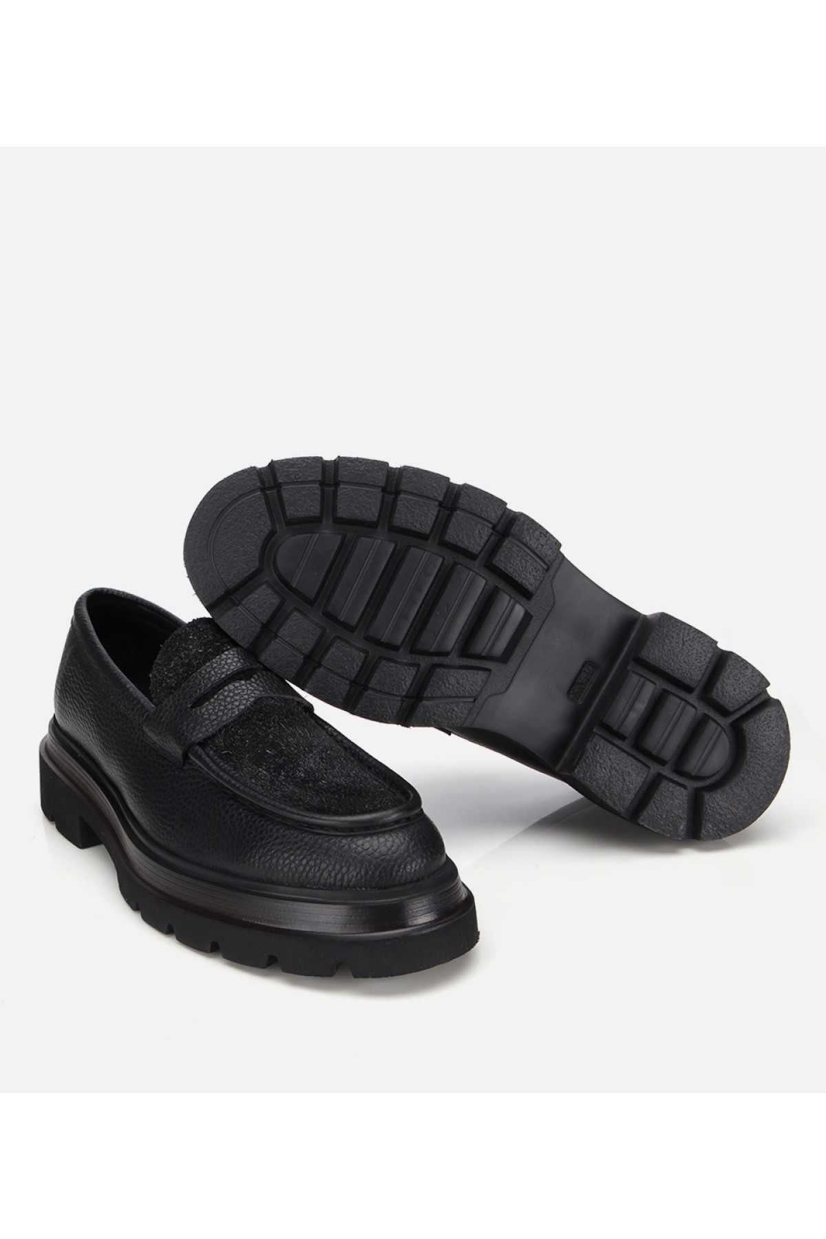 Erkek Deri Siyah Kırçıllı Yüksek Tabanlı Klasik Loafer - Görsel 7