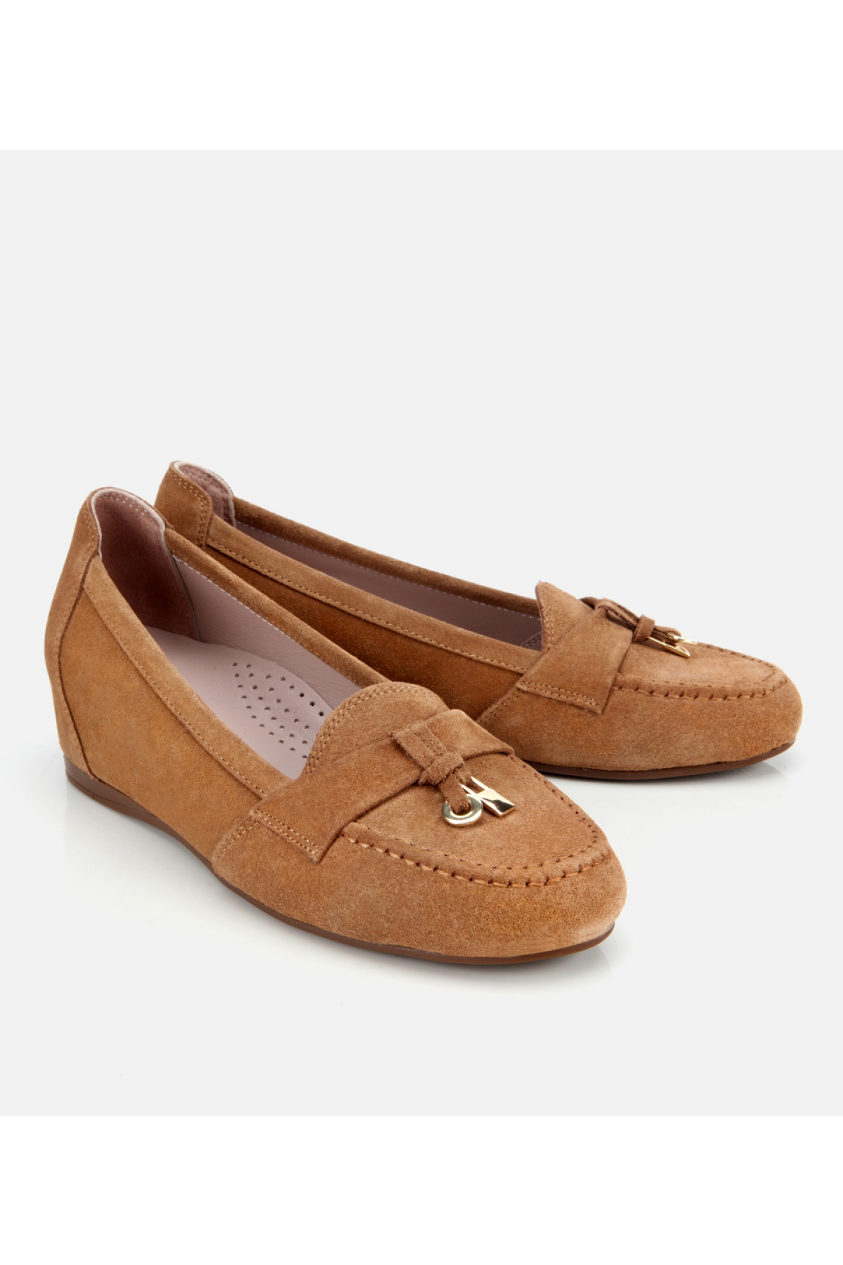 Kadın Süet Deri Taba Dolgu Topuklu Rahat Günlük Loafer - Görsel 3
