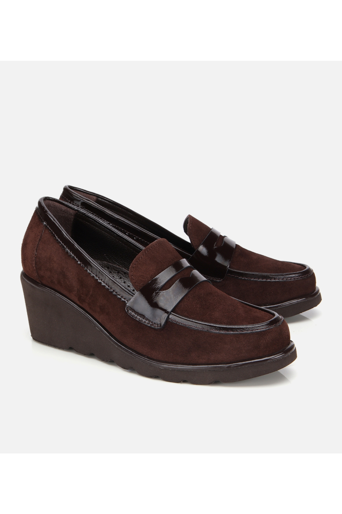 Kadın Süet Deri Kahverengi Rahat Dolgu Topuklu Günlük Loafer - Görsel 3