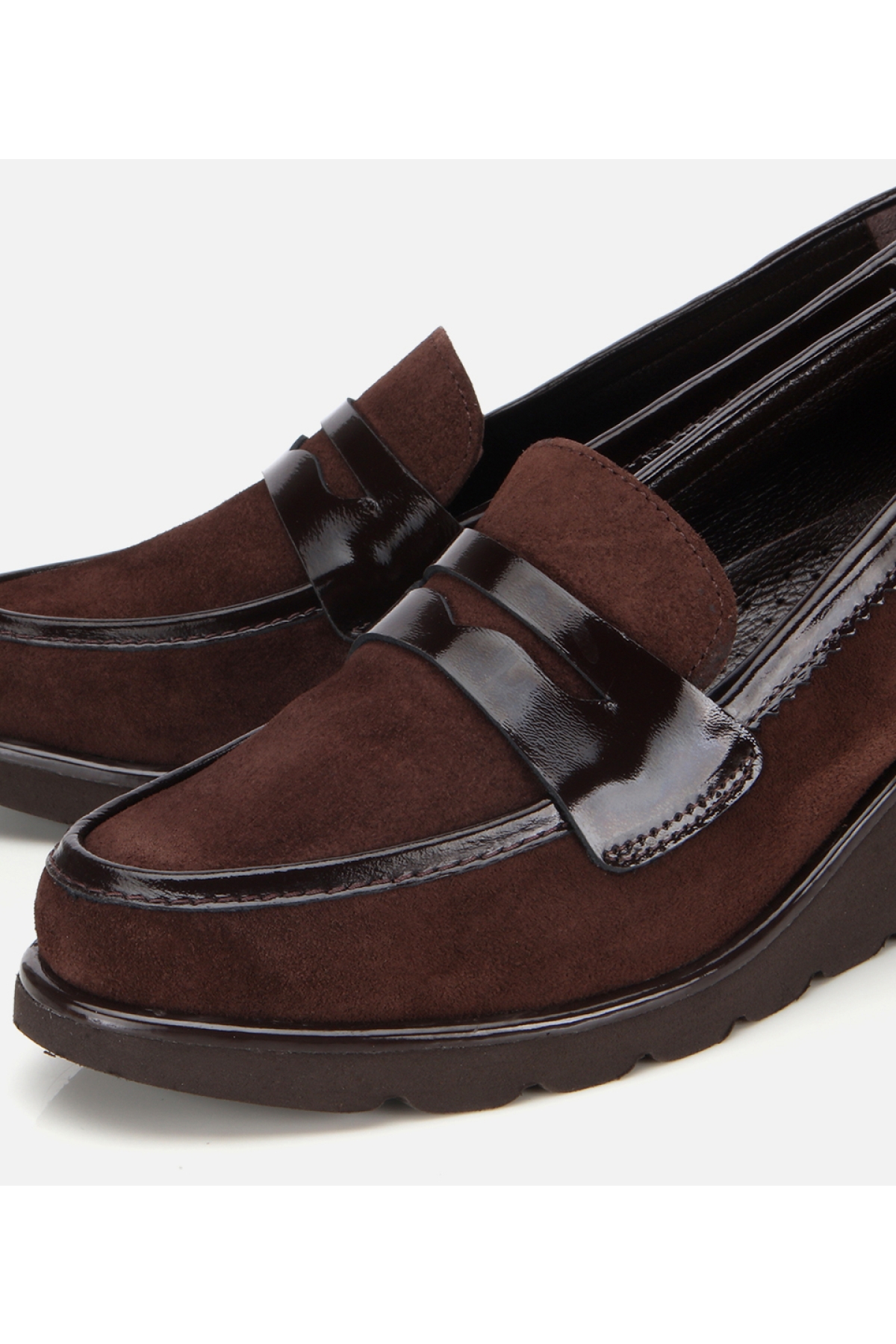 Kadın Süet Deri Kahverengi Rahat Dolgu Topuklu Günlük Loafer - Görsel 4