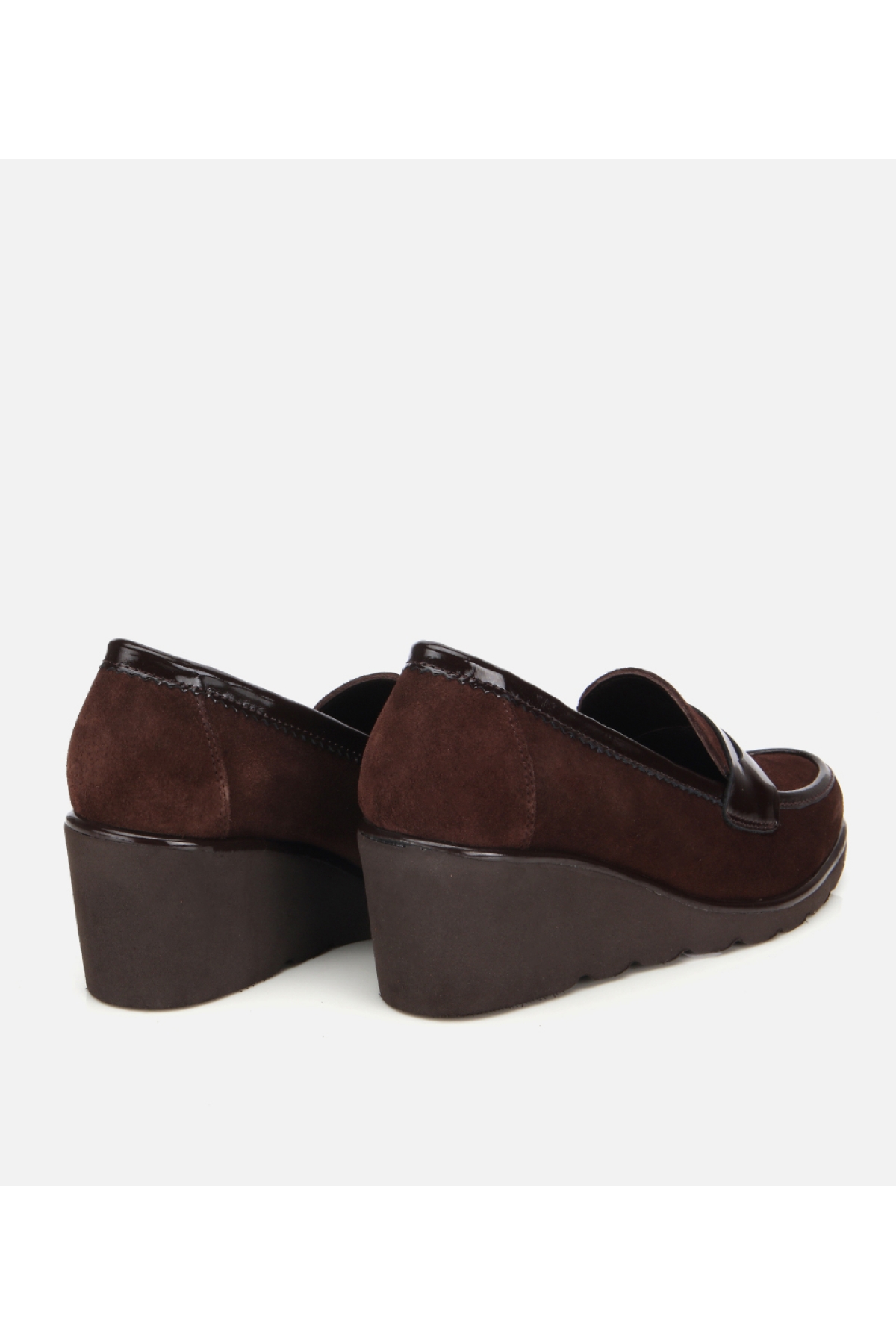 Kadın Süet Deri Kahverengi Rahat Dolgu Topuklu Günlük Loafer - Görsel 5