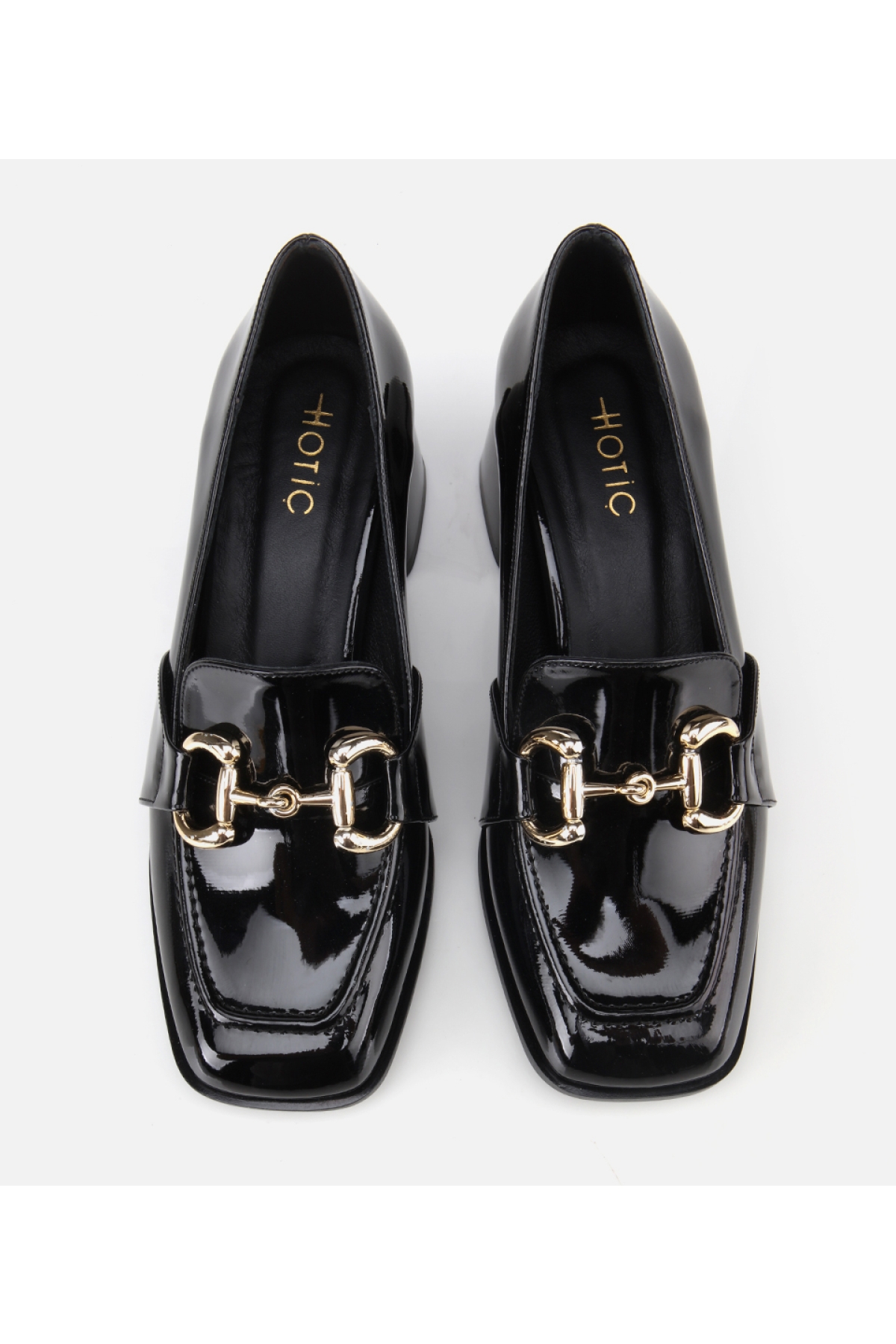 Kadın Rugan Siyah Tokalı Kare Uçlu Topuklu Klasik Loafer - Görsel 7