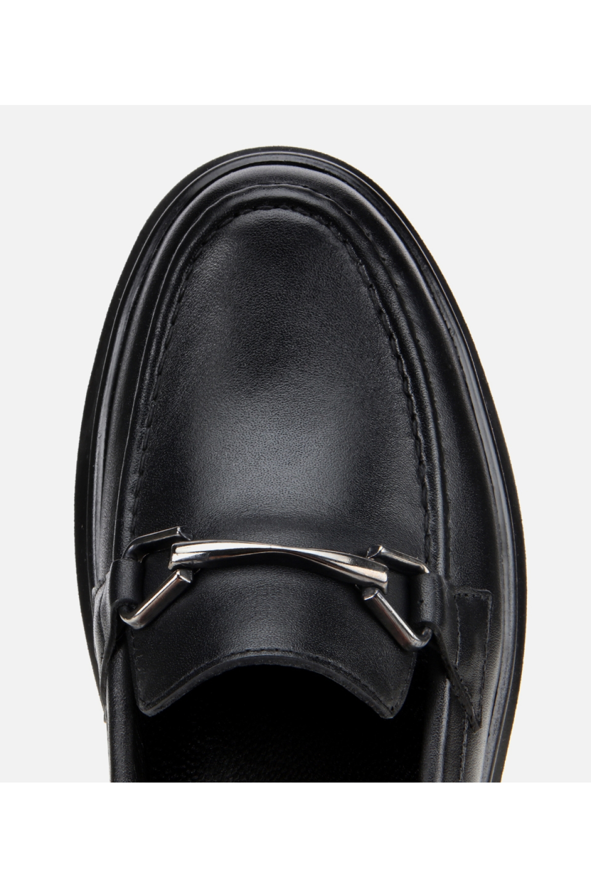 Kadın Deri Siyah Tokalı Dolgu Topuklu Klasik Loafer - Görsel 6