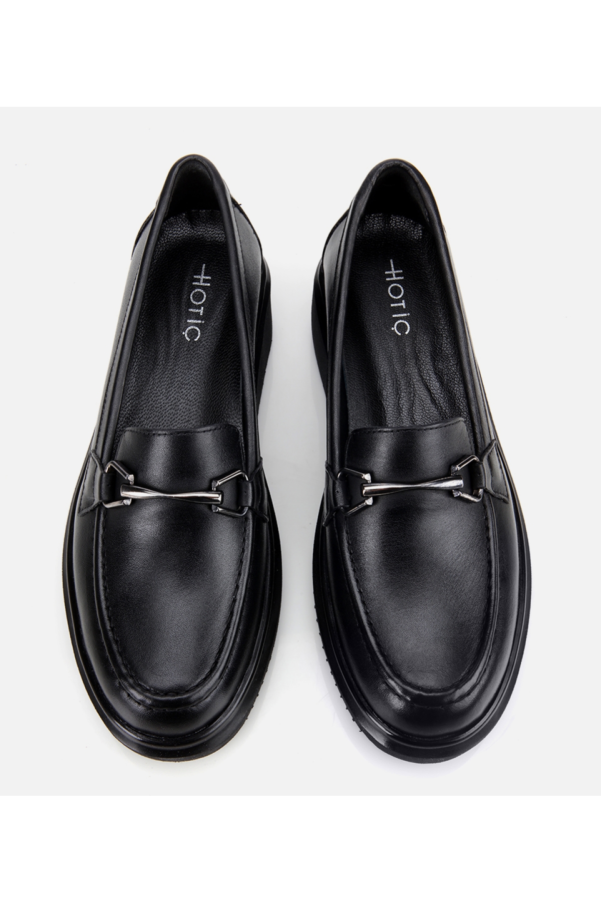 Kadın Deri Siyah Tokalı Dolgu Topuklu Klasik Loafer - Görsel 7