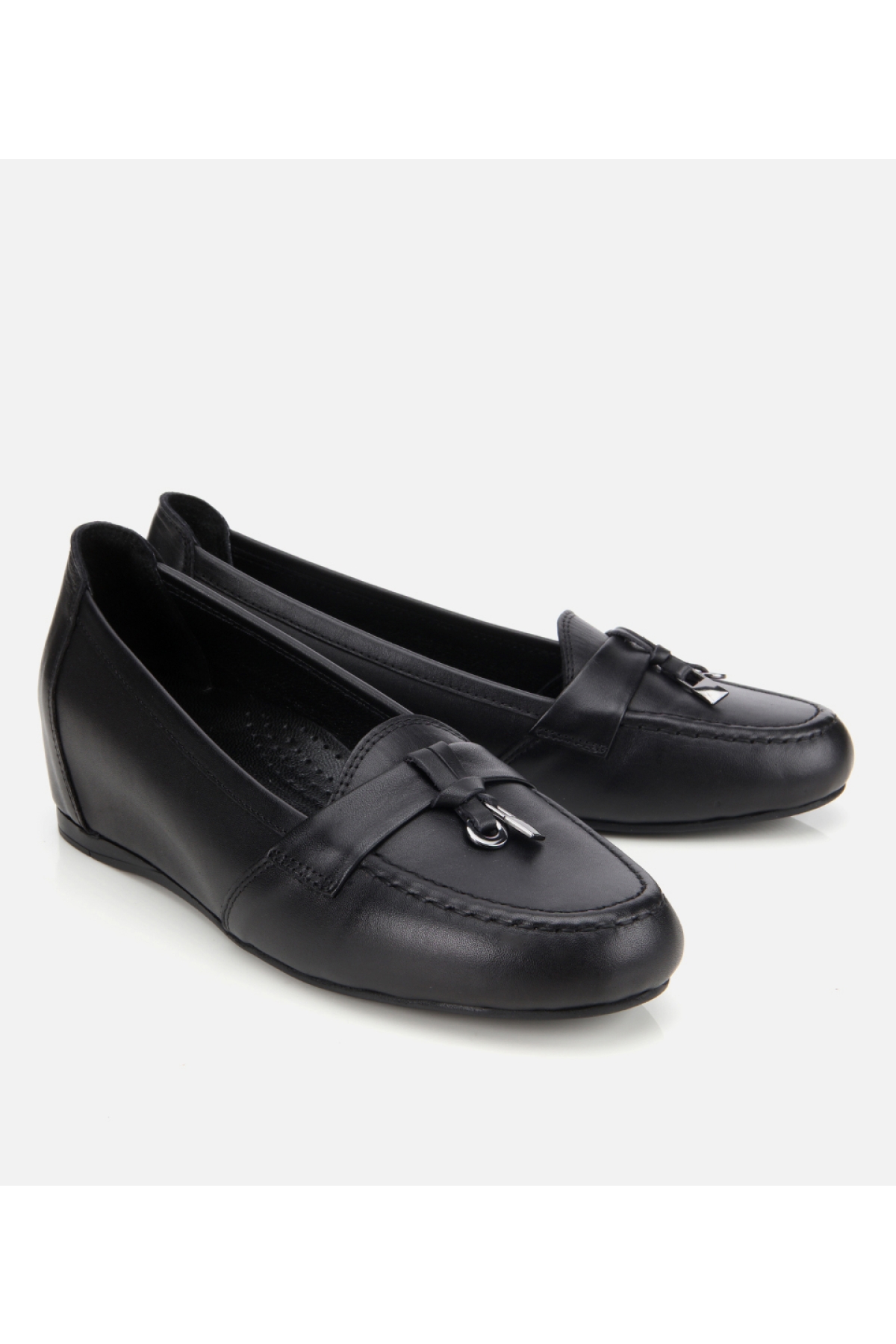 Kadın Deri Siyah Dolgu Topuklu Rahat Günlük Loafer - Görsel 3