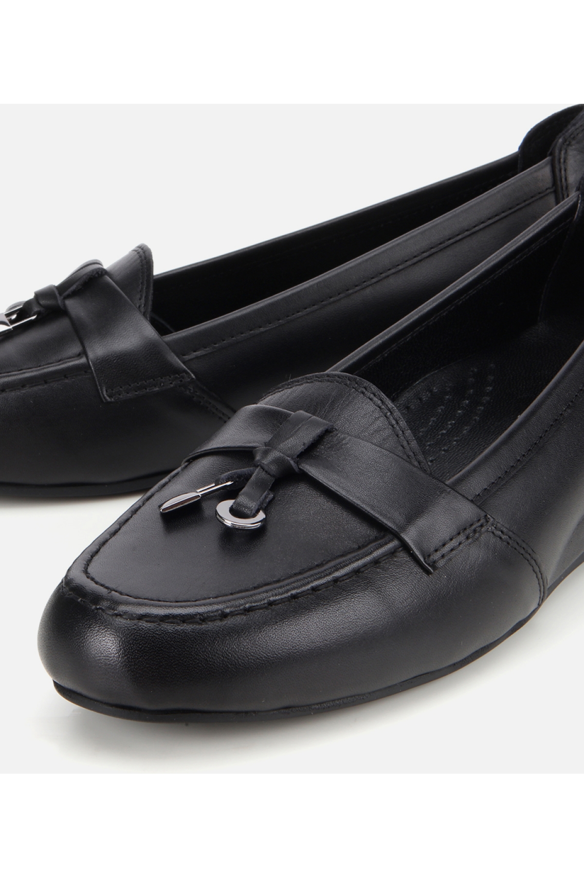 Kadın Deri Siyah Dolgu Topuklu Rahat Günlük Loafer - Görsel 4