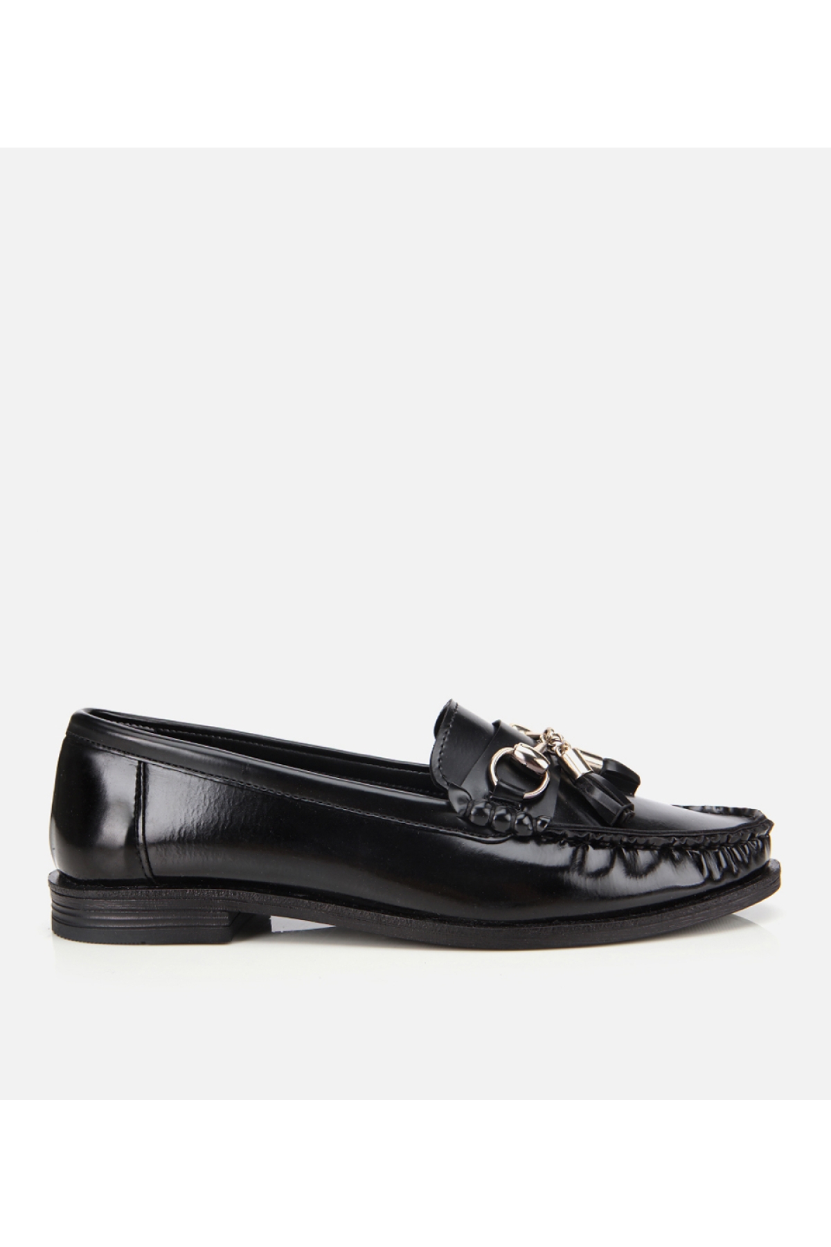 Kadın Rugan Siyah Püsküllü Klasik Loafer - Görsel 2