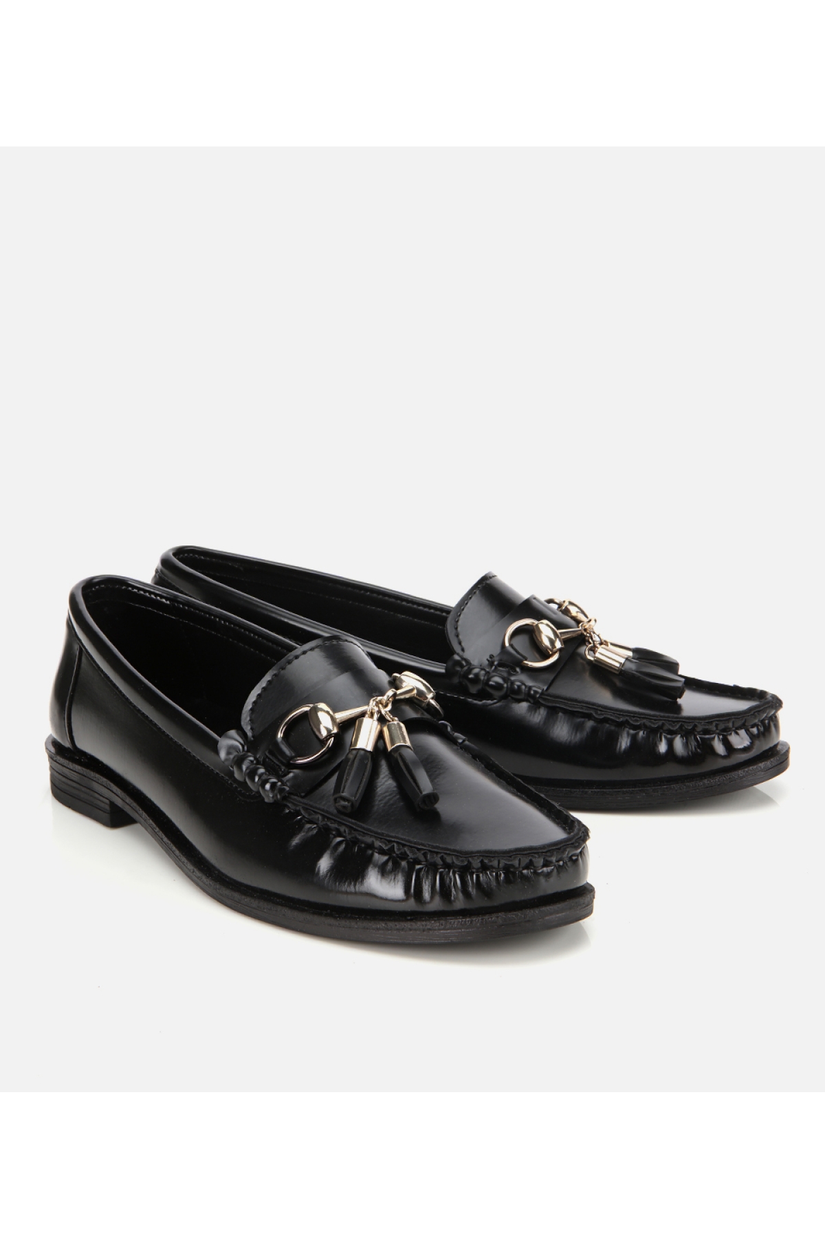 Kadın Rugan Siyah Püsküllü Klasik Loafer - Görsel 3