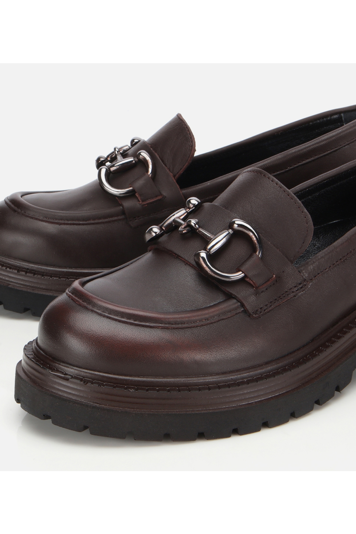 Kadın Deri Kahverengi Tokalı Yüksek Tabanlı Klasik Loafer - Görsel 4