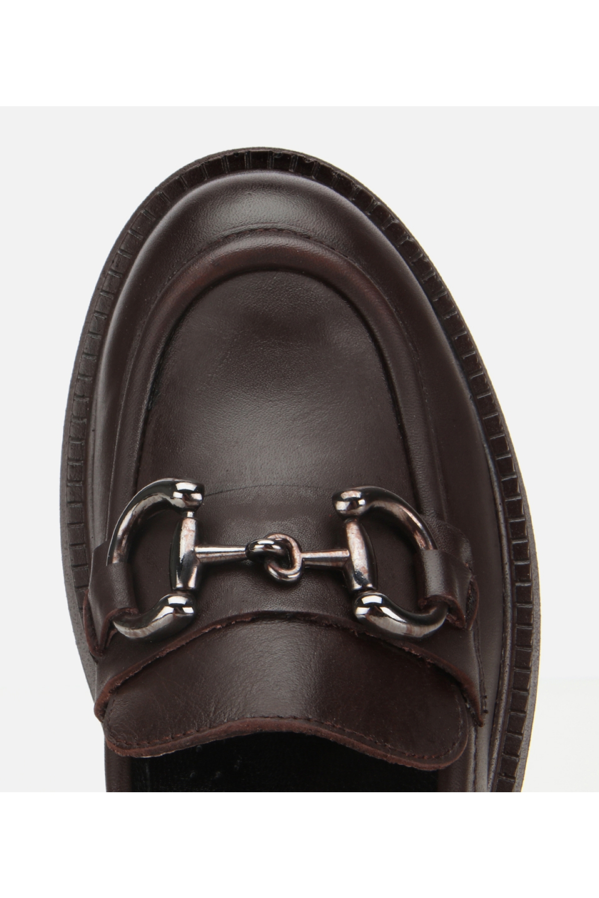 Kadın Deri Kahverengi Tokalı Yüksek Tabanlı Klasik Loafer - Görsel 6