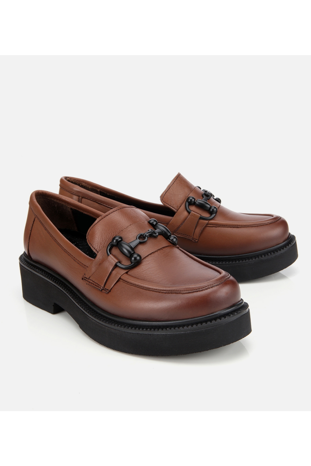 Kadın Deri Kahverengi Kalın Tabanlı Klasik Loafer - Görsel 3