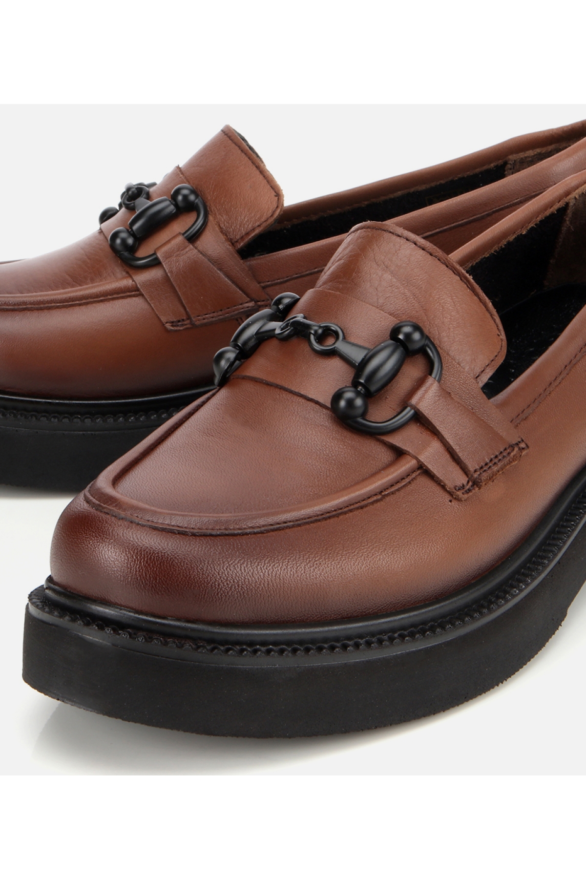 Kadın Deri Kahverengi Kalın Tabanlı Klasik Loafer - Görsel 4