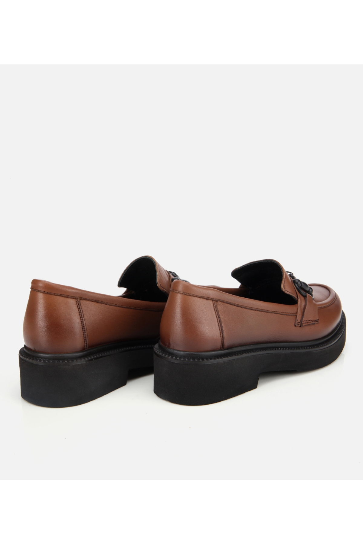 Kadın Deri Kahverengi Kalın Tabanlı Klasik Loafer - Görsel 5