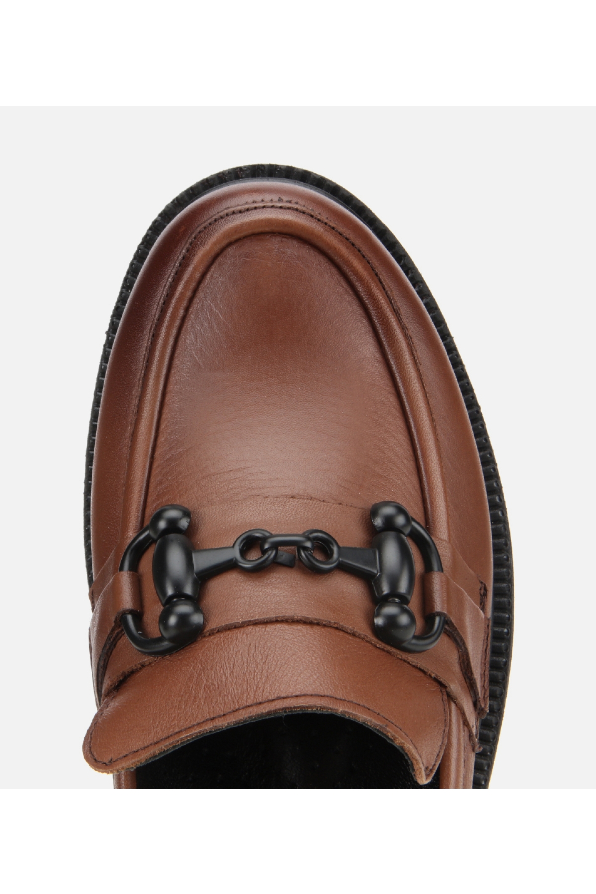 Kadın Deri Kahverengi Kalın Tabanlı Klasik Loafer - Görsel 6