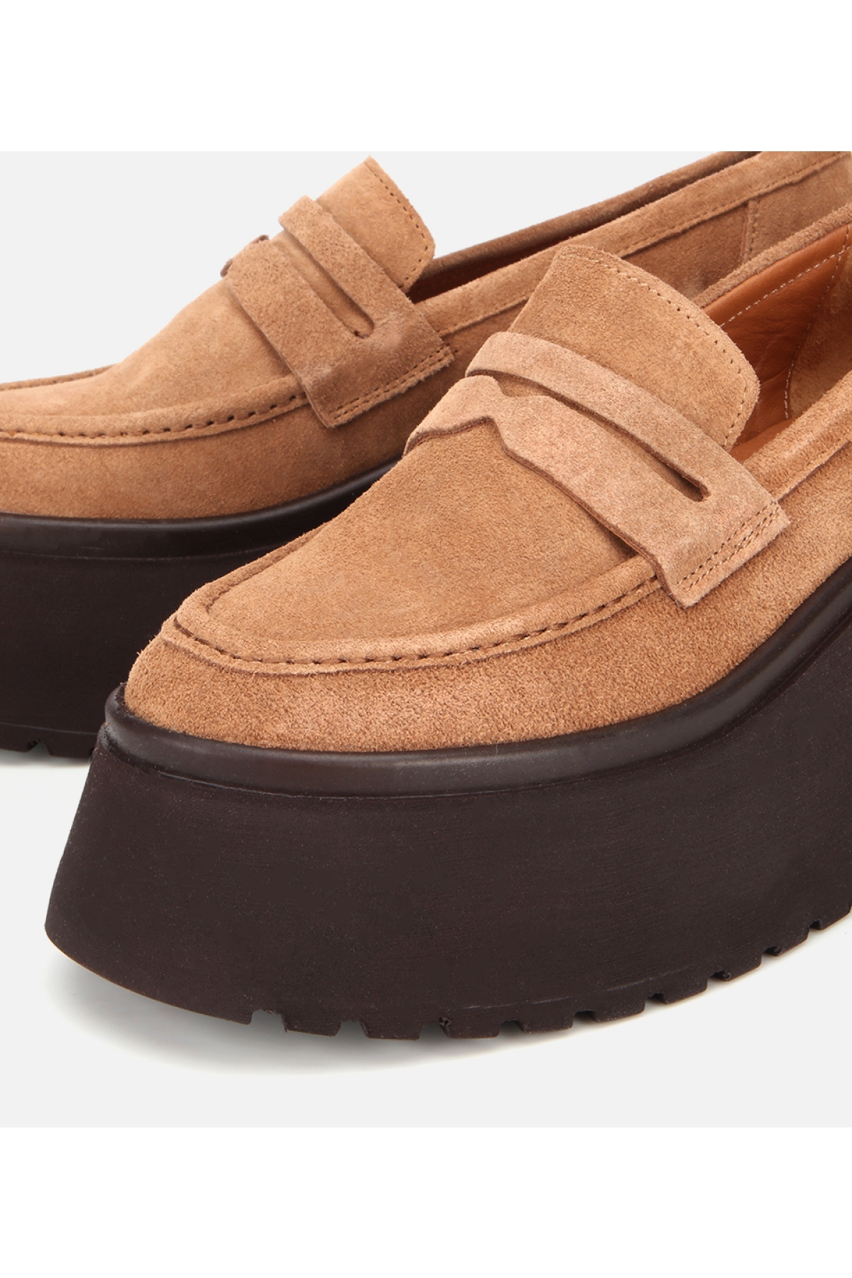 Kadın Süet Deri Taba Dolgu Topuklu Günlük Loafer - Görsel 4