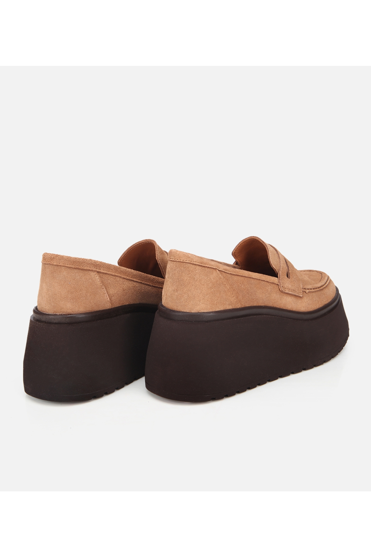 Kadın Süet Deri Taba Dolgu Topuklu Günlük Loafer - Görsel 5