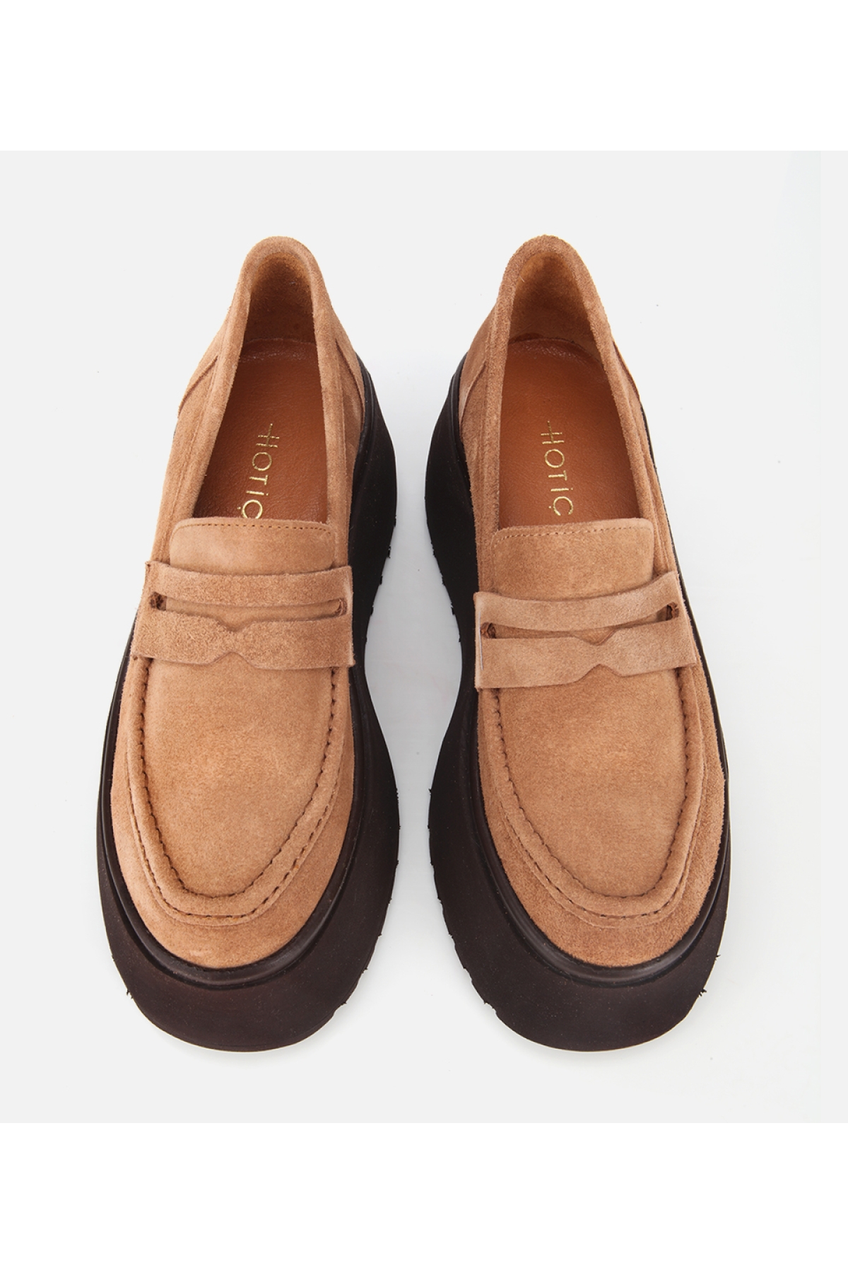 Kadın Süet Deri Taba Dolgu Topuklu Günlük Loafer - Görsel 7