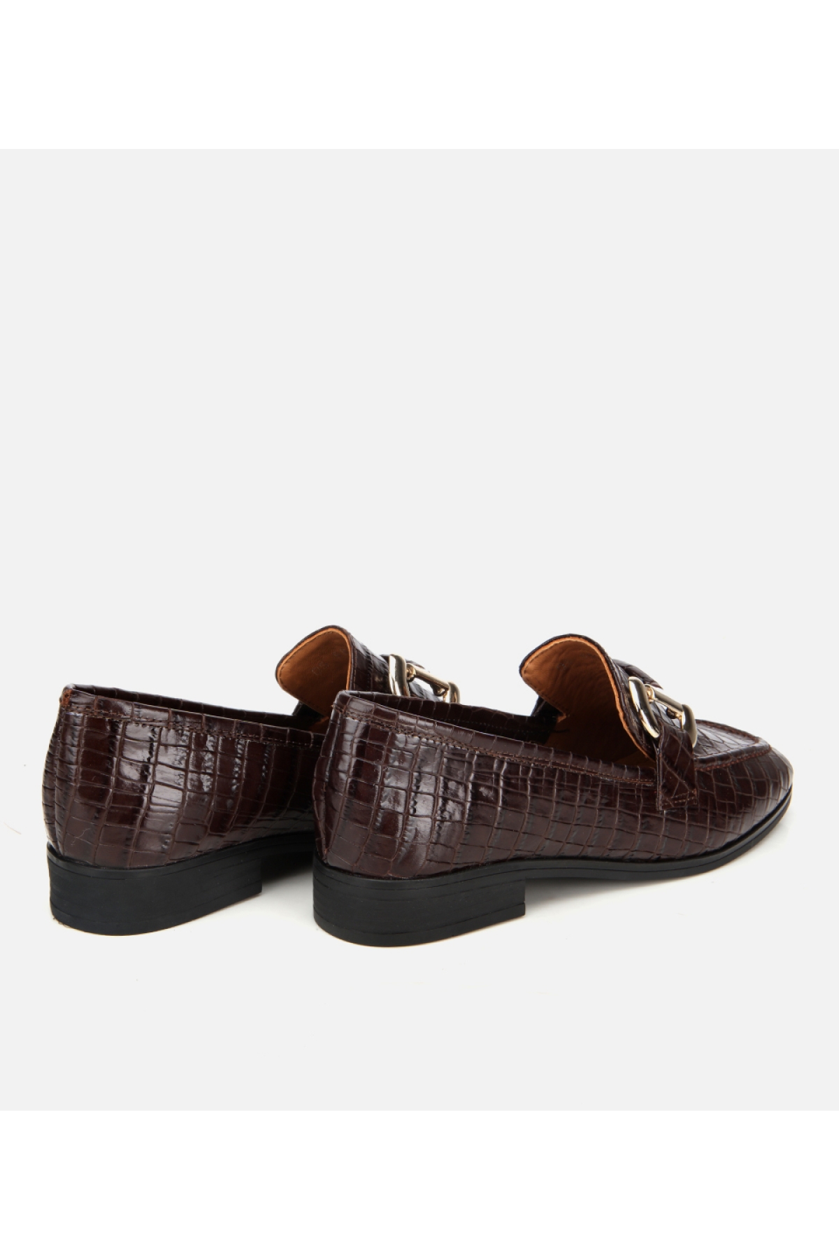 Kadın Deri Kahverengi Kroko Baskılı Klasik Loafer - Görsel 5