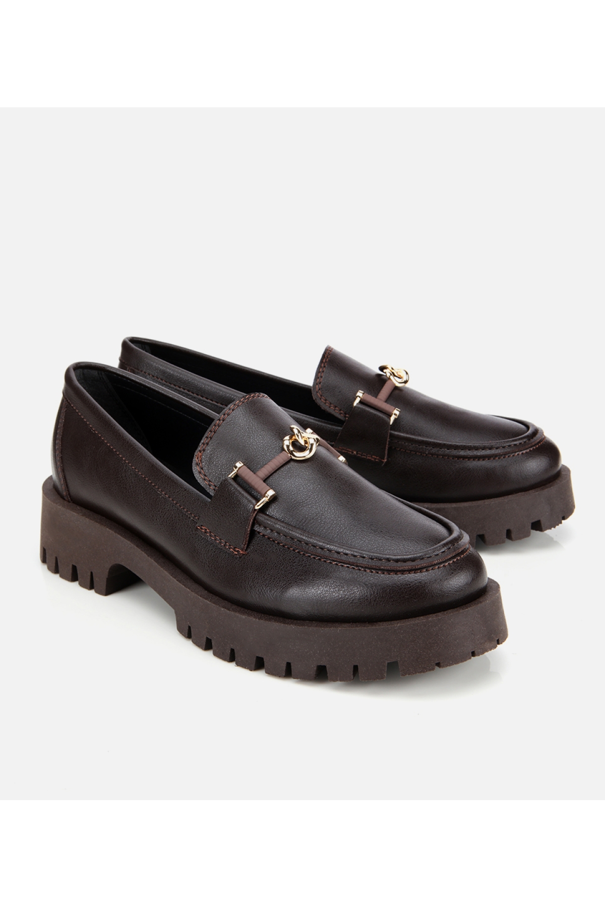 Kadın Kahverengi Kalın Tabanlı Klasik Loafer - Görsel 3