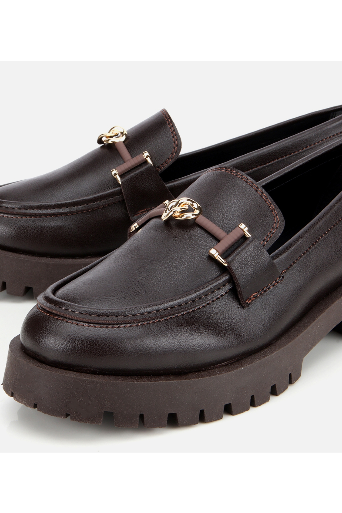 Kadın Kahverengi Kalın Tabanlı Klasik Loafer - Görsel 4