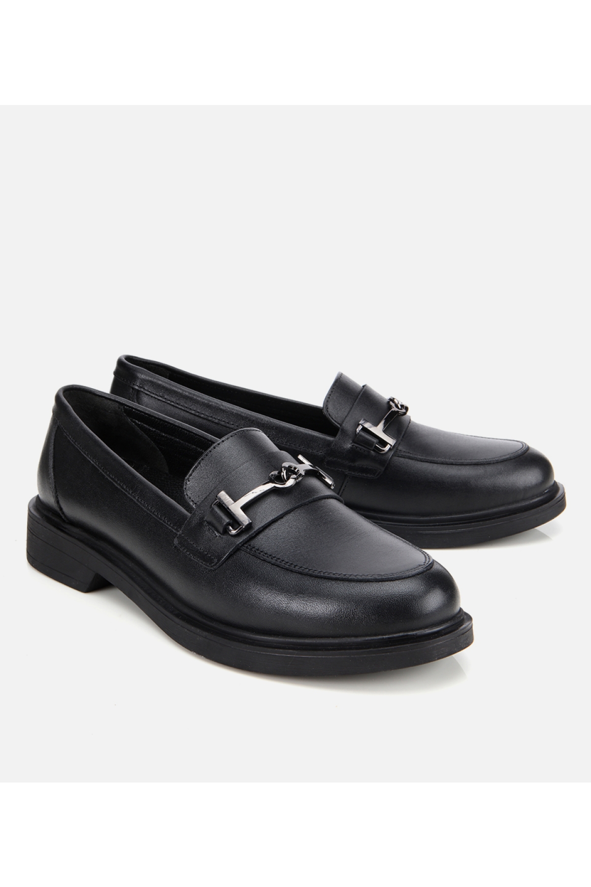 Kadın Deri Siyah Tokalı Klasik Loafer - Görsel 3