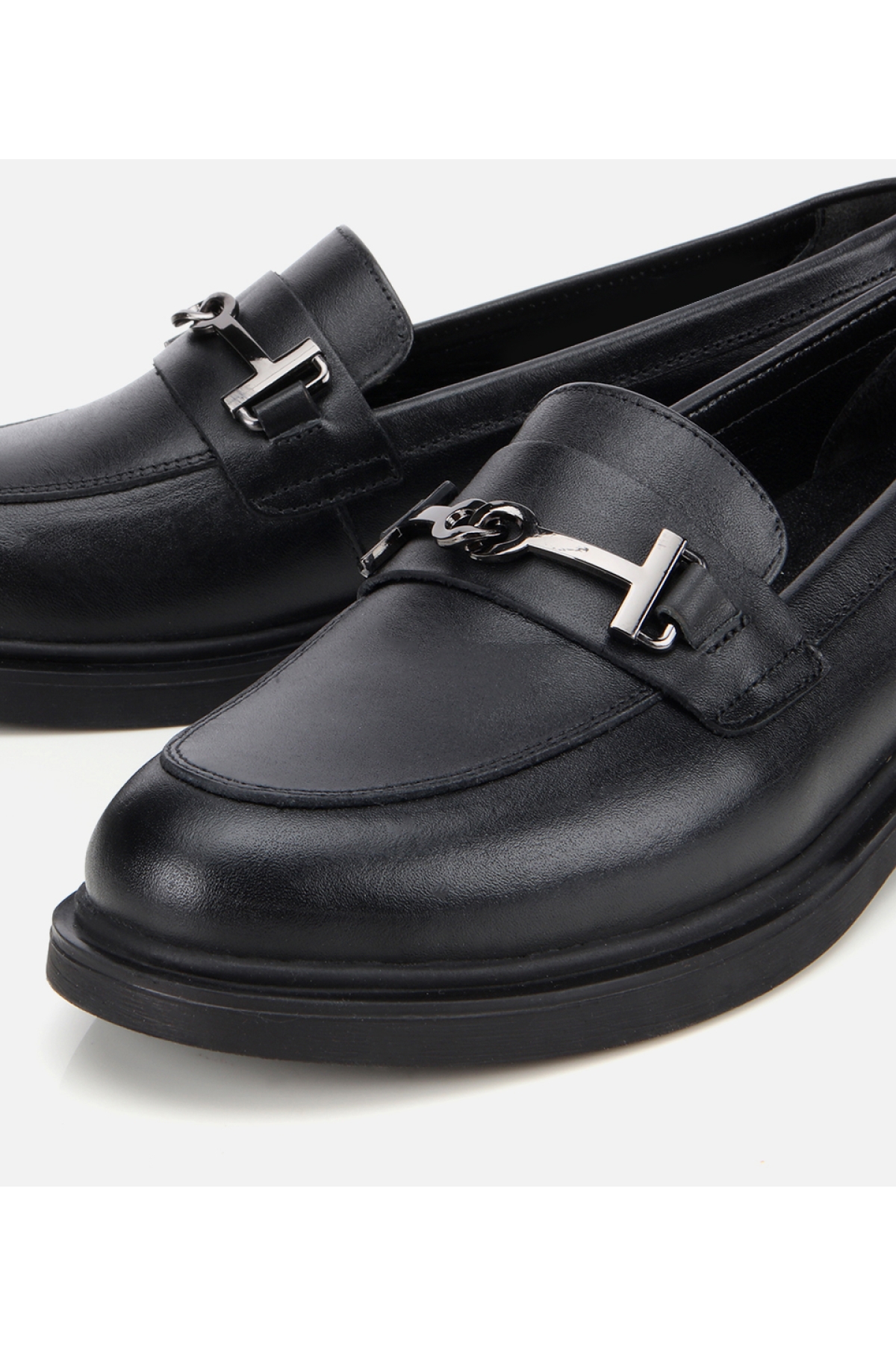 Kadın Deri Siyah Tokalı Klasik Loafer - Görsel 4