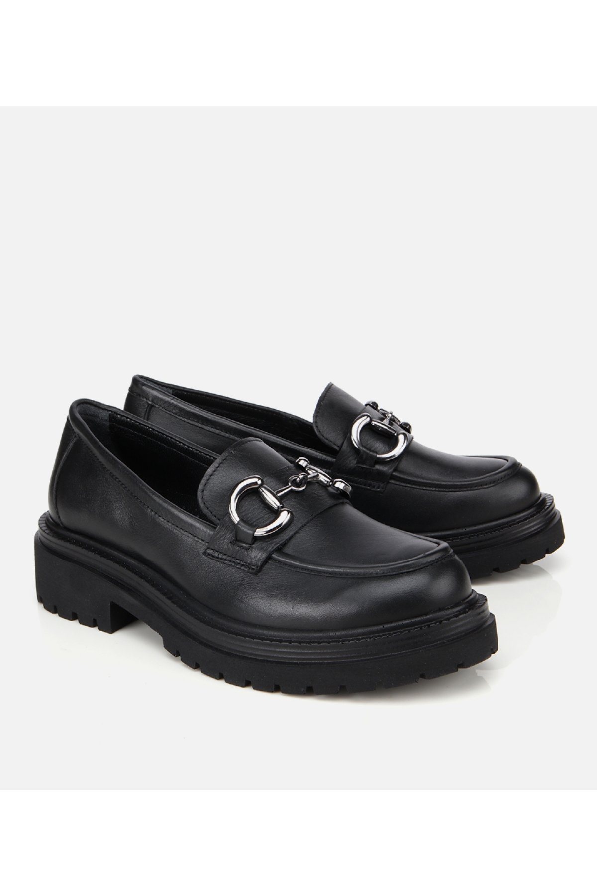 Kadın Deri Siyah Tokalı Yüksek Tabanlı Klasik Loafer - Görsel 3