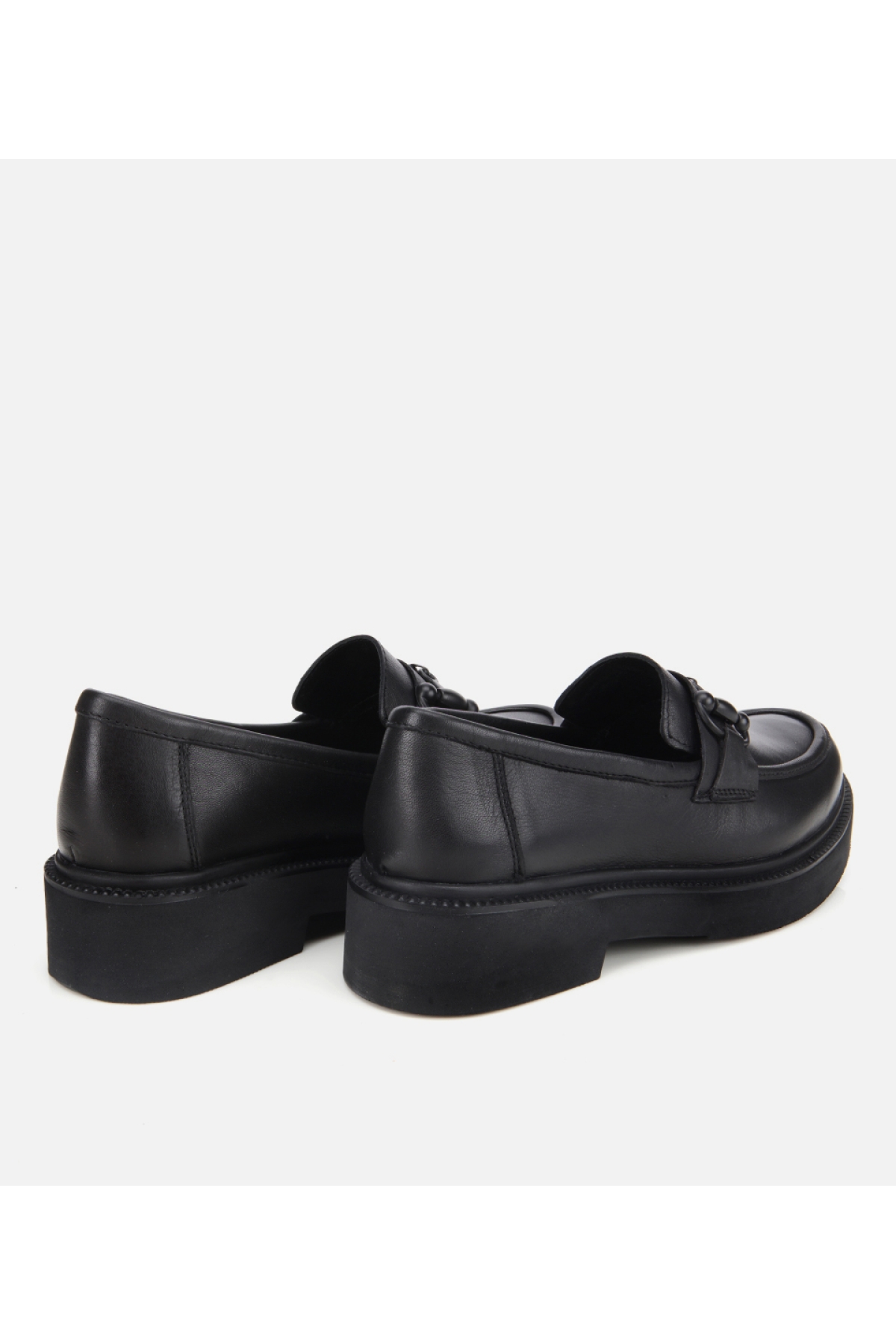 Kadın Deri Siyah Kalın Tabanlı Klasik Loafer - Görsel 5