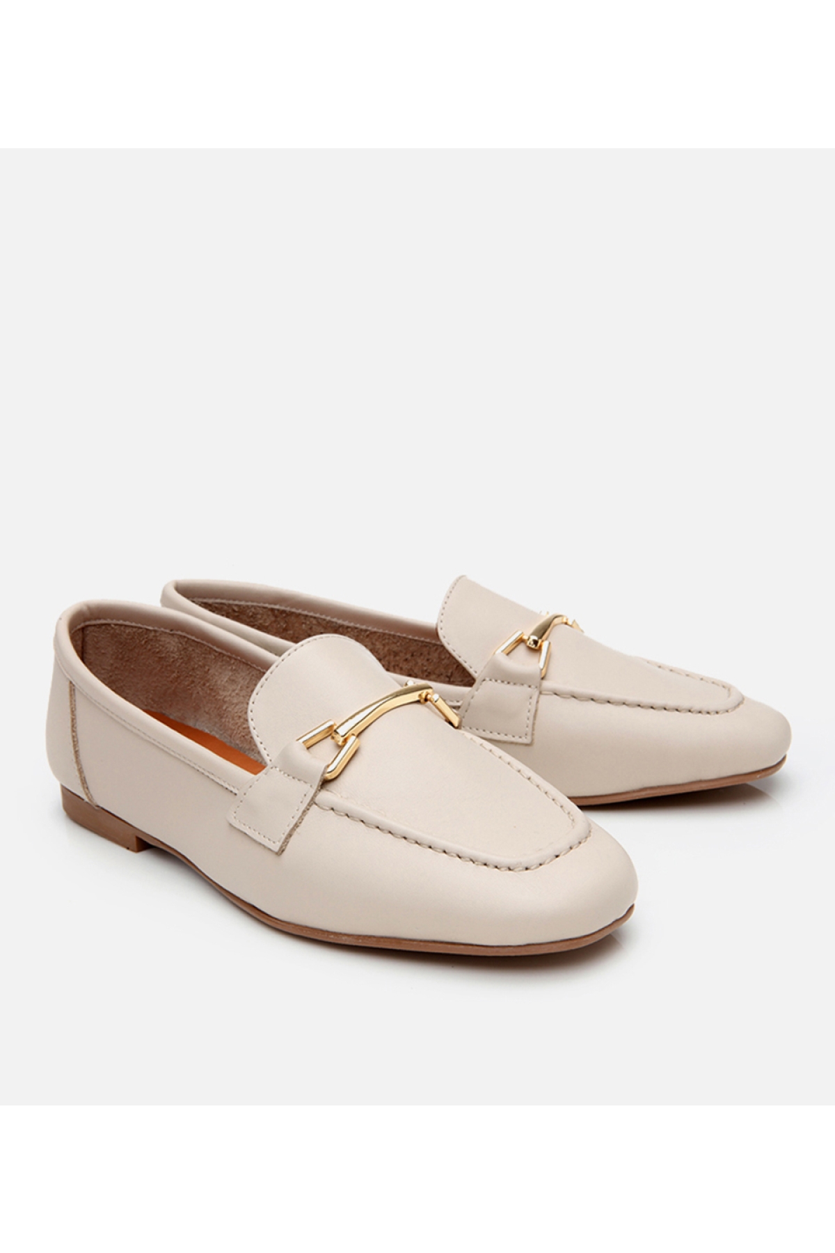 Kadın Deri Ekru Tokalı Loafer - Görsel 3