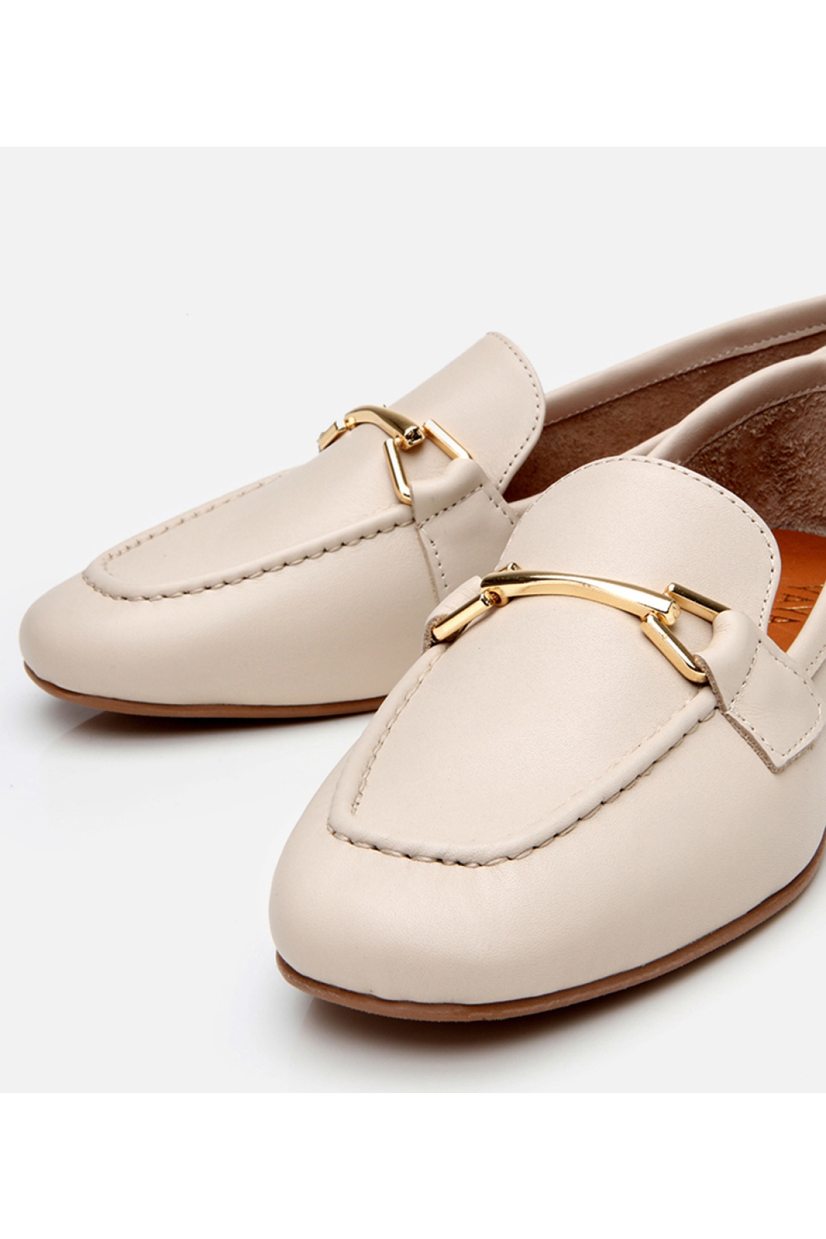 Kadın Deri Ekru Tokalı Loafer - Görsel 4