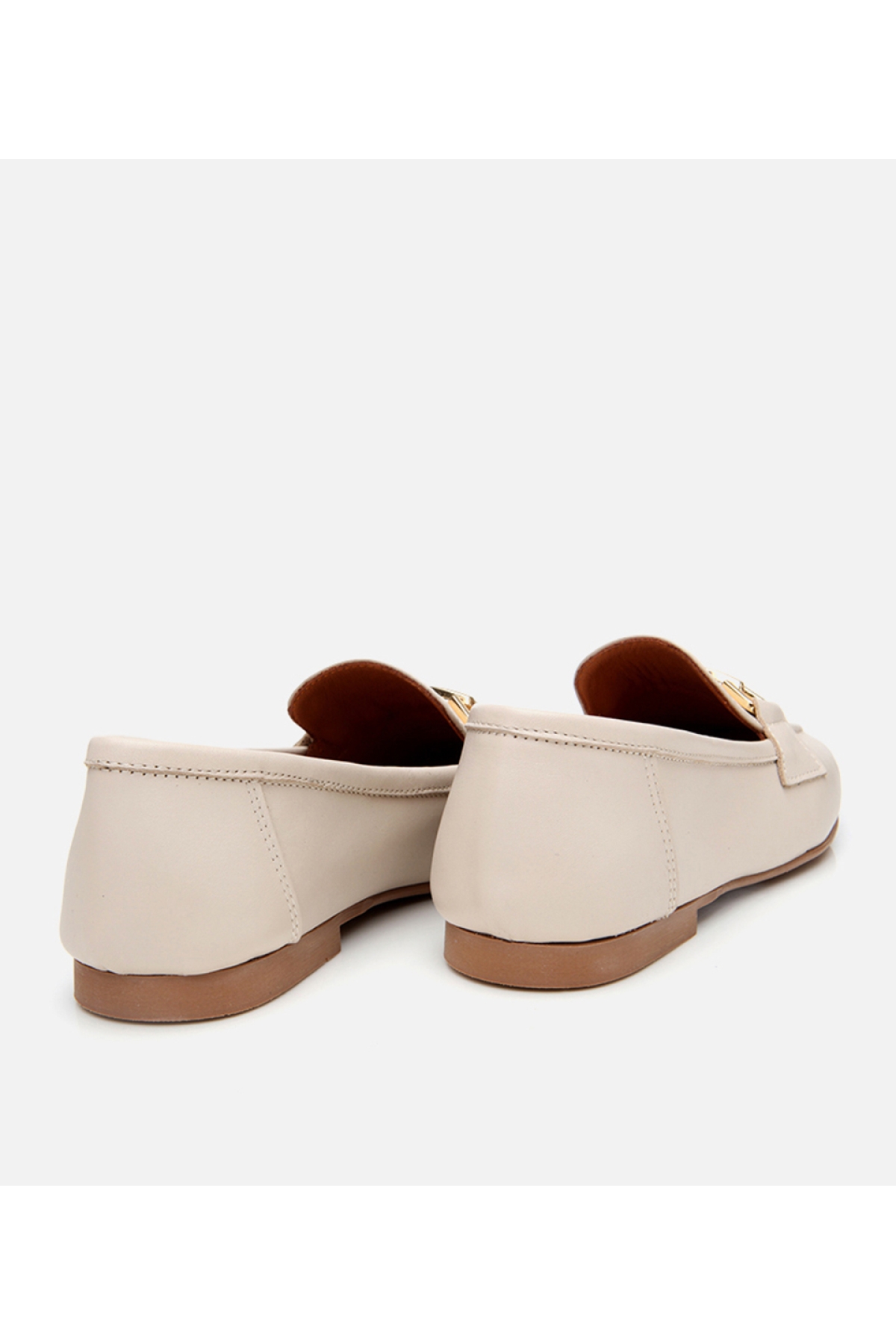 Kadın Deri Ekru Tokalı Loafer - Görsel 6