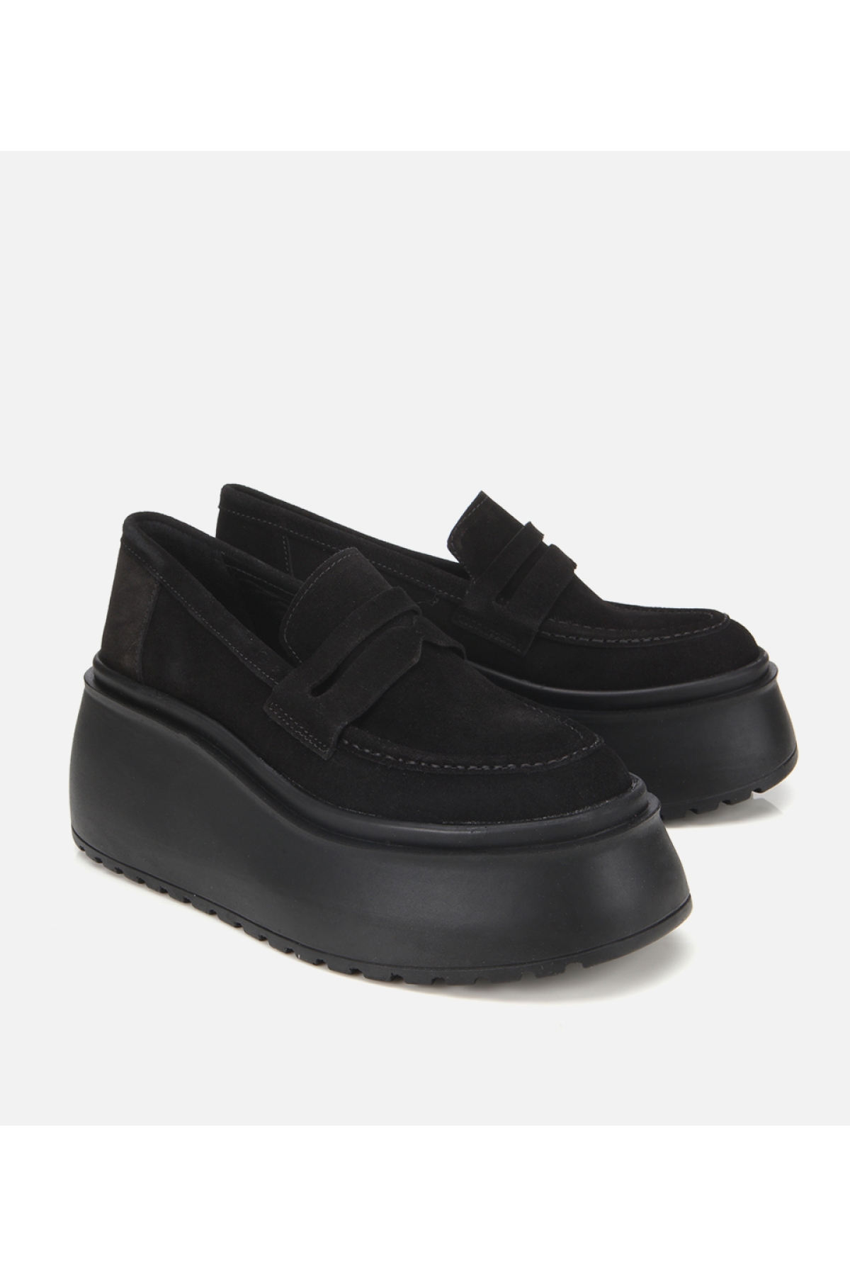 Kadın Süet Deri Siyah Dolgu Topuklu Günlük Loafer - Görsel 3