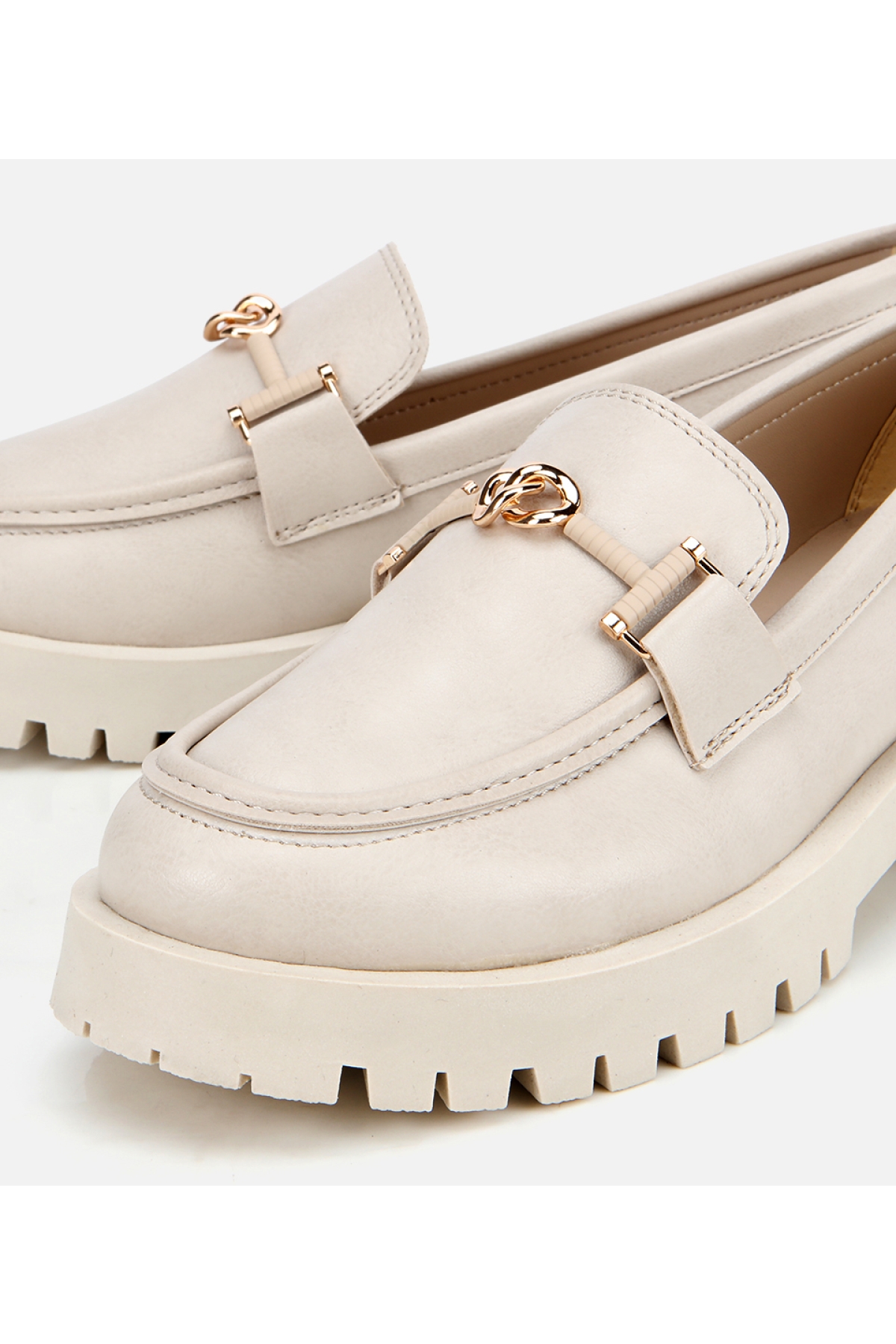 Kadın Ekru Kalın Tabanlı Klasik Loafer - Görsel 4