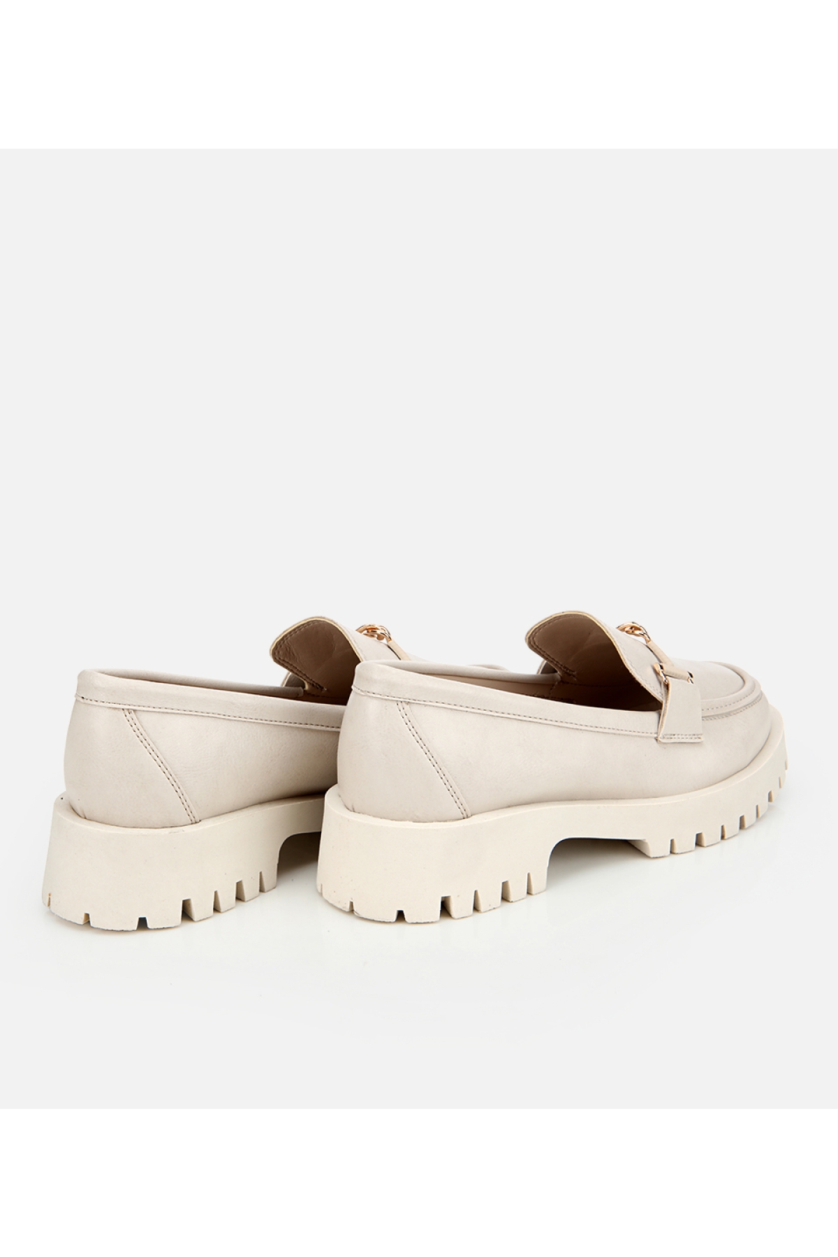 Kadın Ekru Kalın Tabanlı Klasik Loafer - Görsel 5