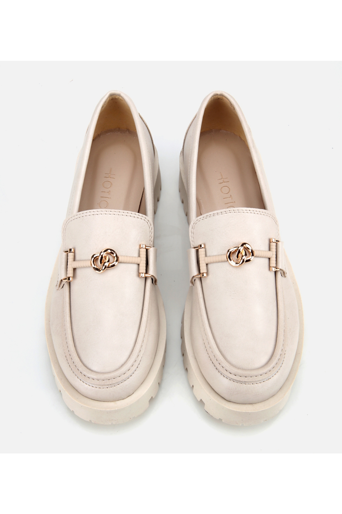 Kadın Ekru Kalın Tabanlı Klasik Loafer - Görsel 7