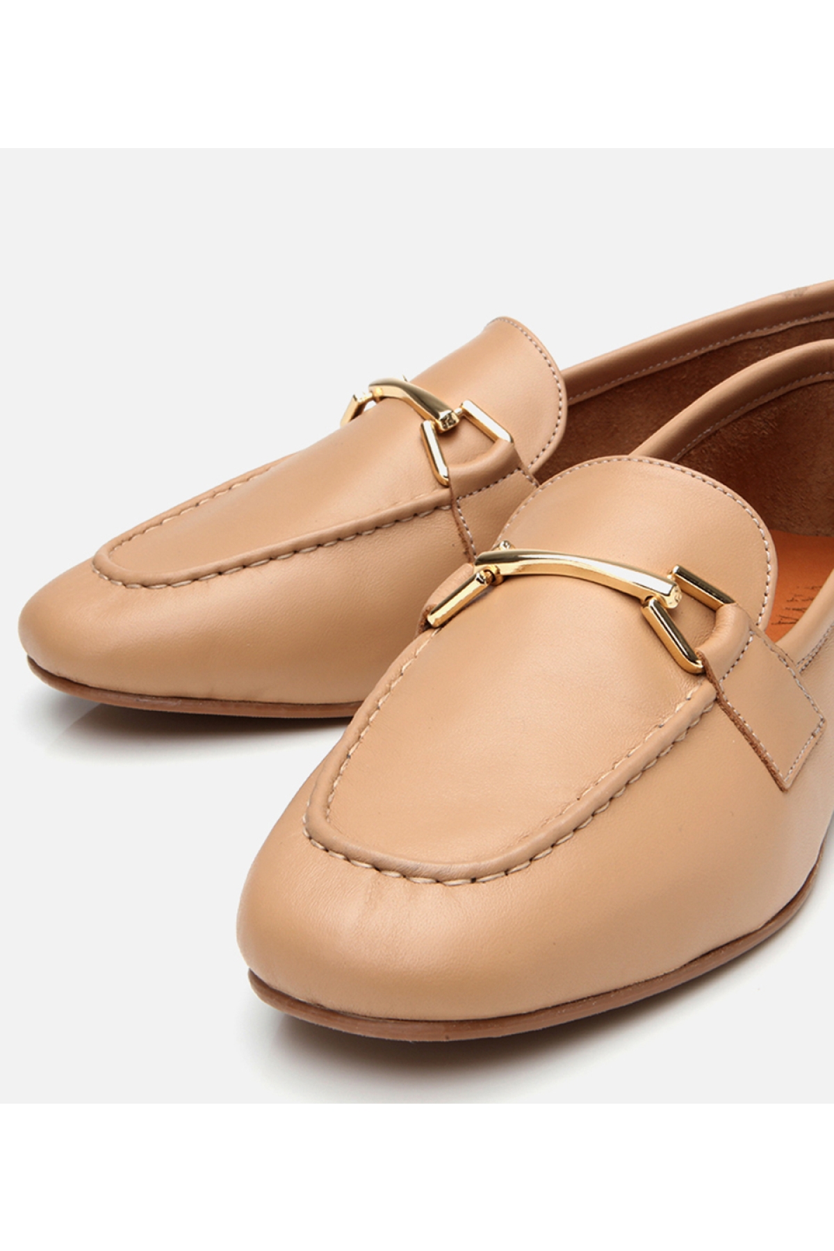 Kadın Deri Bej Tokalı Loafer - Görsel 4