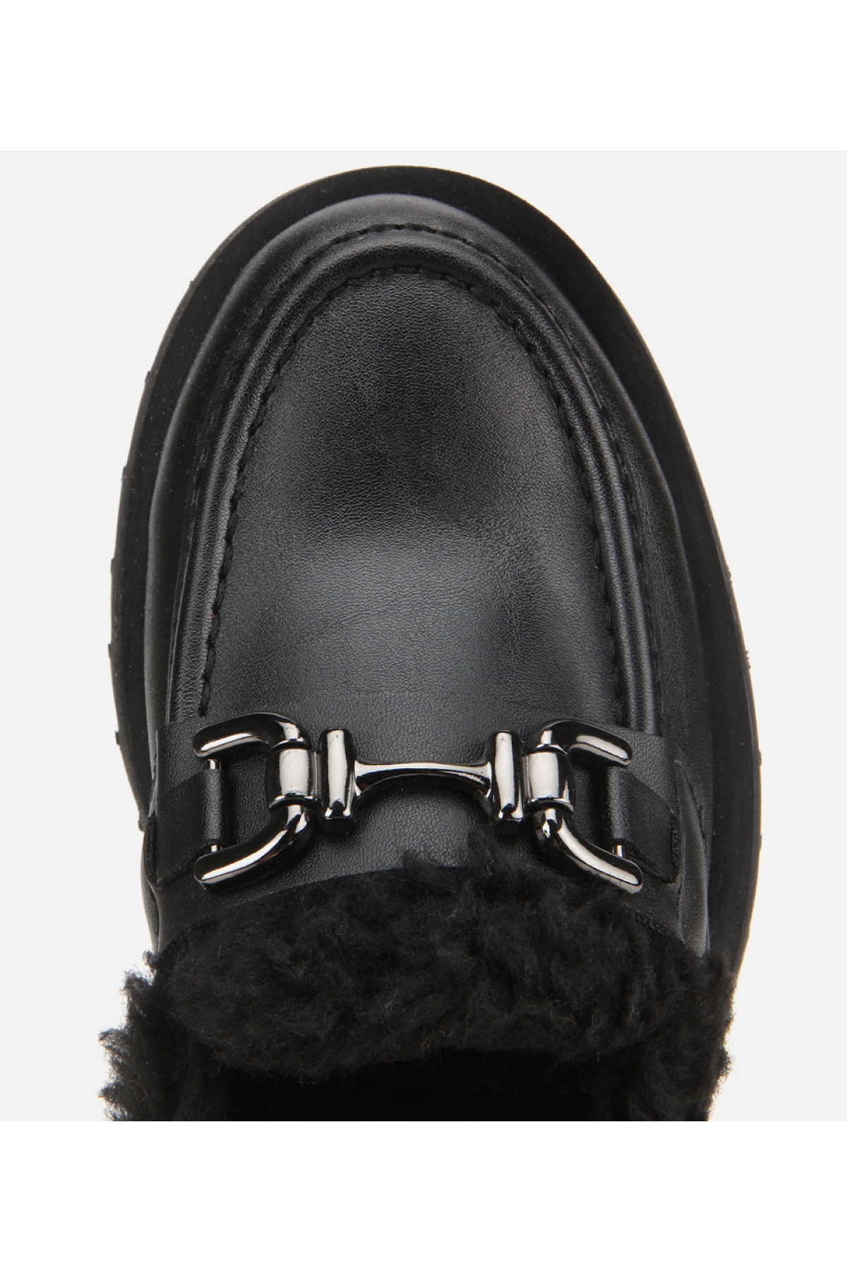 Kadın Siyah Kürklü Tokalı Kalın Tabanlı Günlük Loafer - Görsel 6