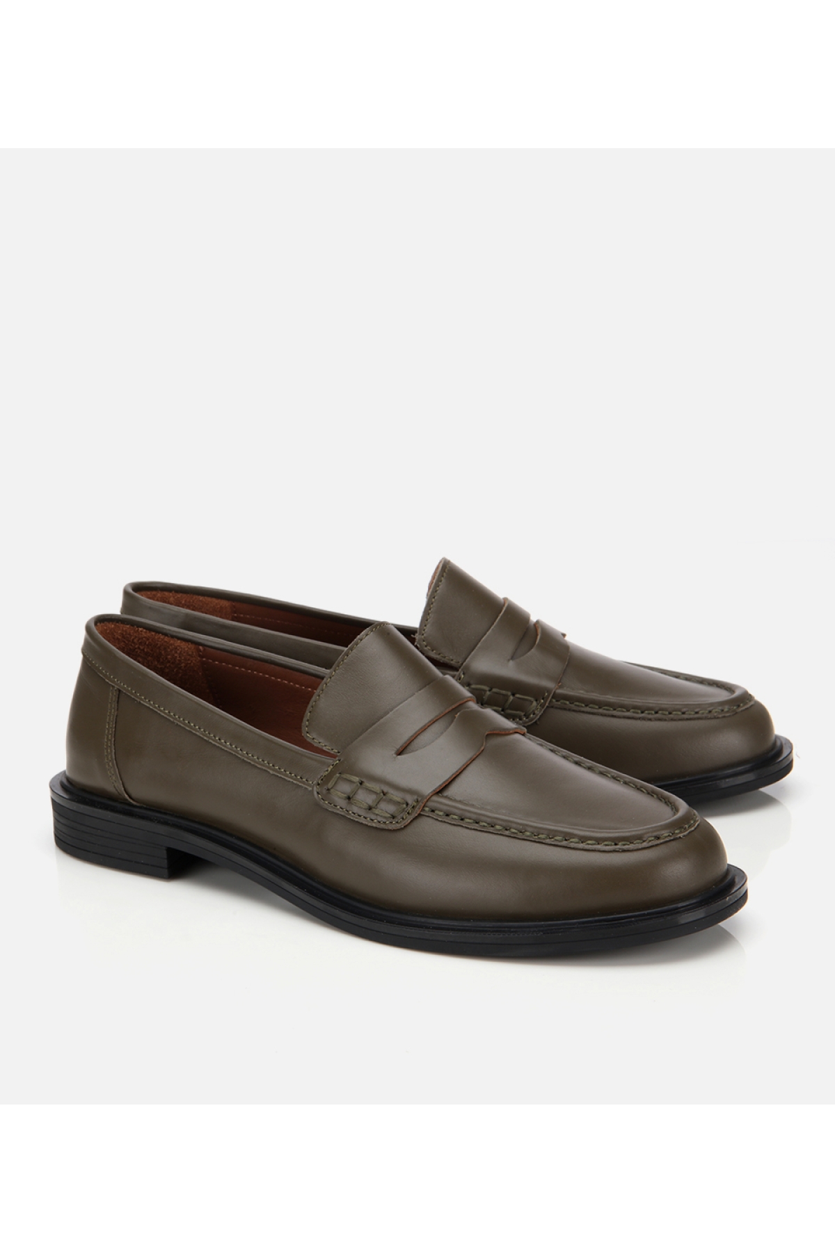 Kadın Deri Haki Yumuşak Dokulu Klasik Loafer - Görsel 3