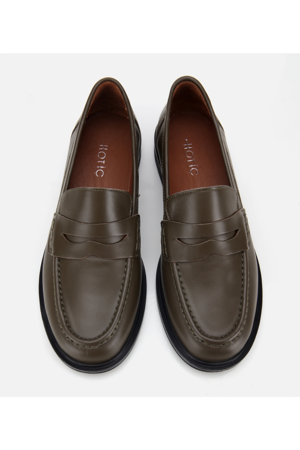 Kadın Deri Haki Yumuşak Dokulu Klasik Loafer - Görsel 7