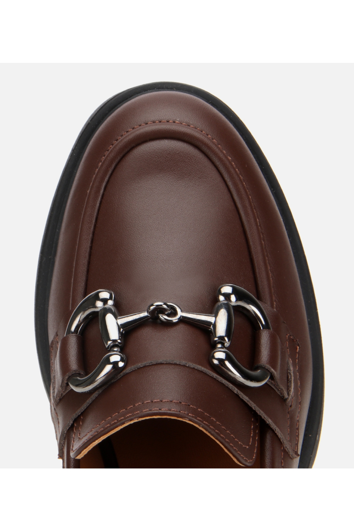 Kadın Deri Kahverengi Tokalı Yüksek Topuklu Klasik Loafer - Görsel 6