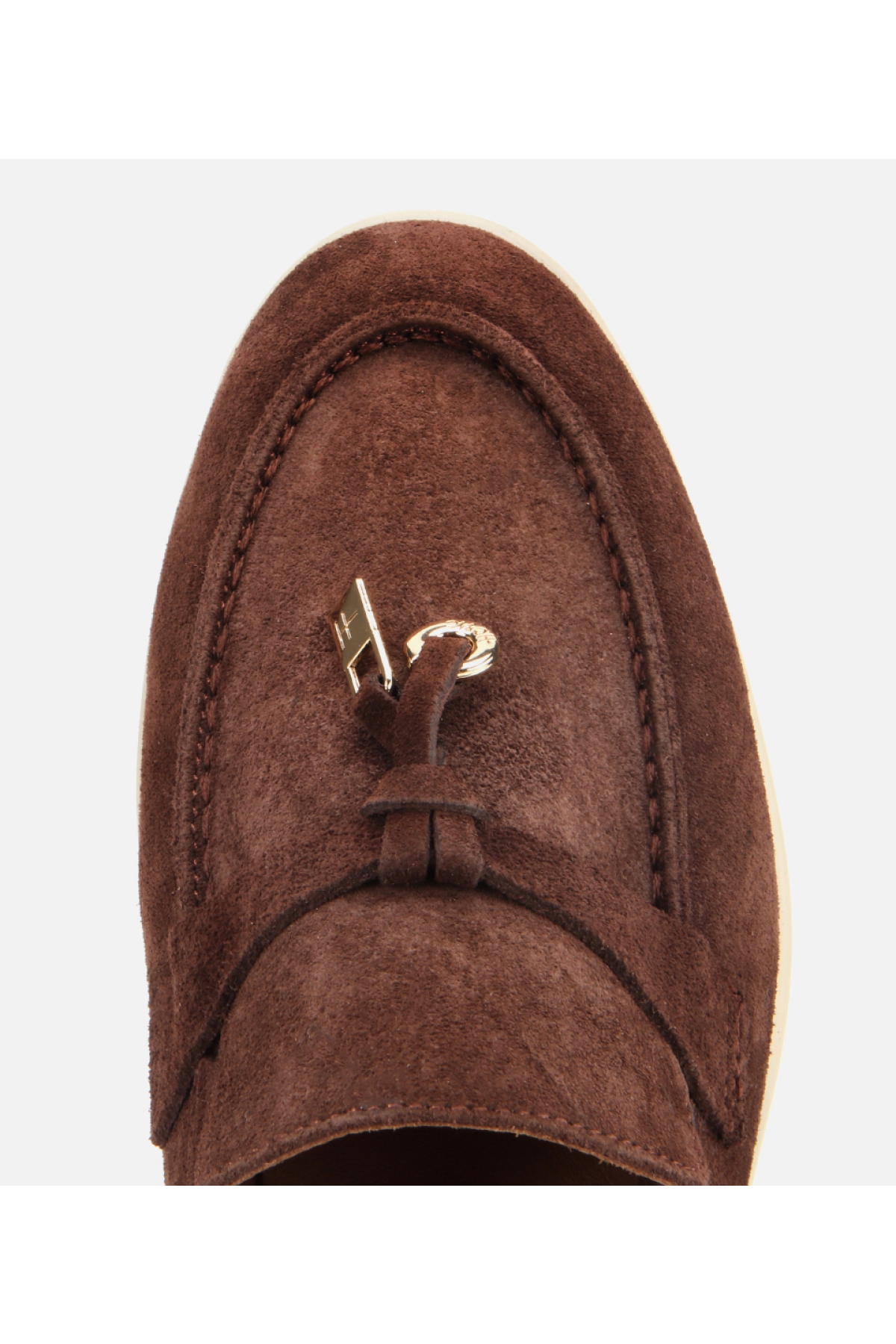 Kadın Süet Deri Kahverengi Gold Aksesuarlı Klasik Loafer - Görsel 5