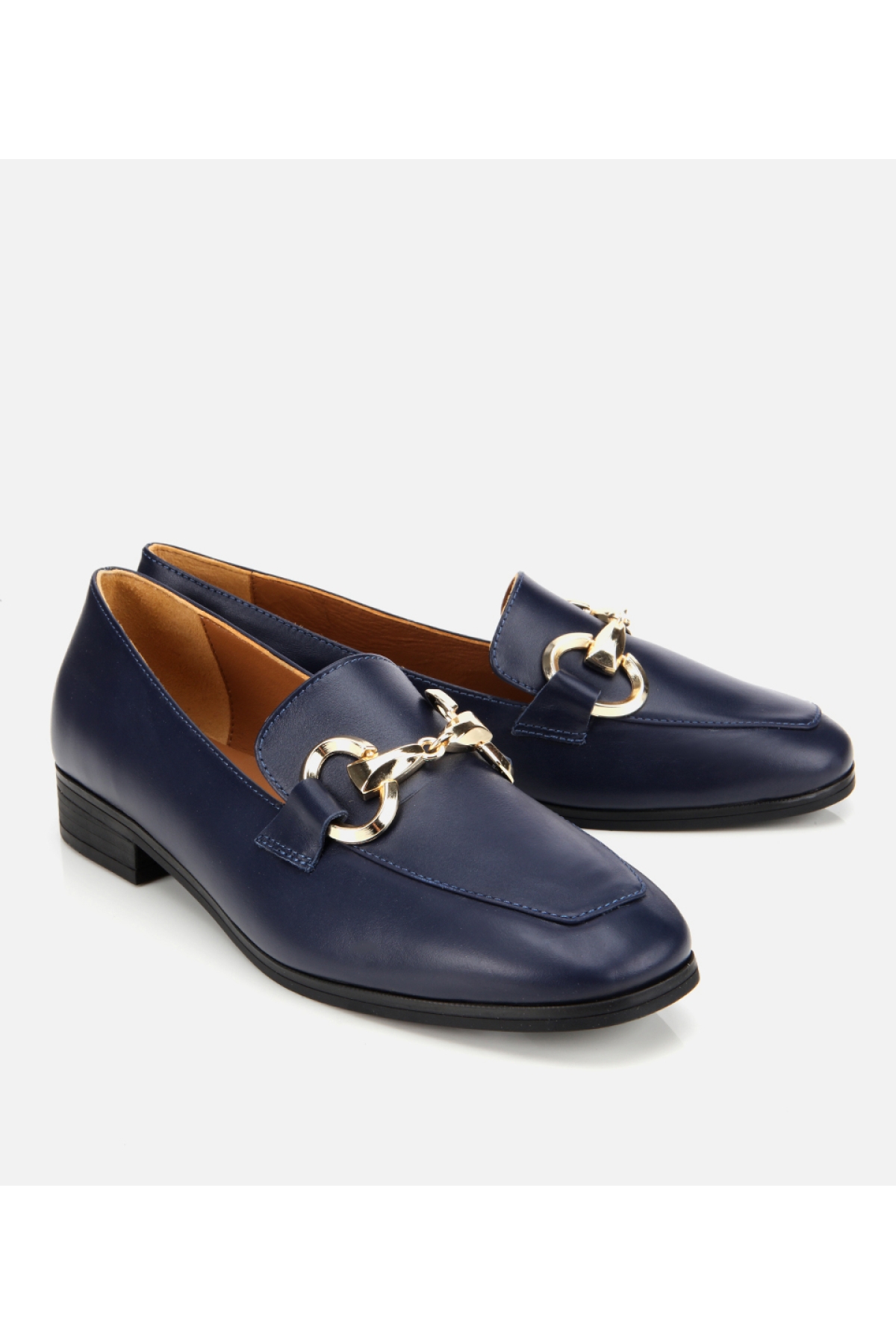 Kadın Deri Lacivert Tokalı Klasik Loafer - Görsel 2